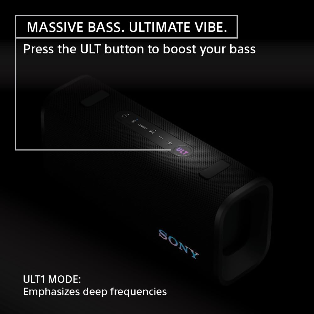 Sony ULT Field 3 Wireless Portable Bluetooth Speaker - IP67 Waterproof, Dustproof, Shockproof with Enhanced Bass - 24 Hour Battery Life - Shoulder Strap (SRSULT30B, Black) - Perfect for Outdoor Adventures, Beach Parties, Camping & Travel