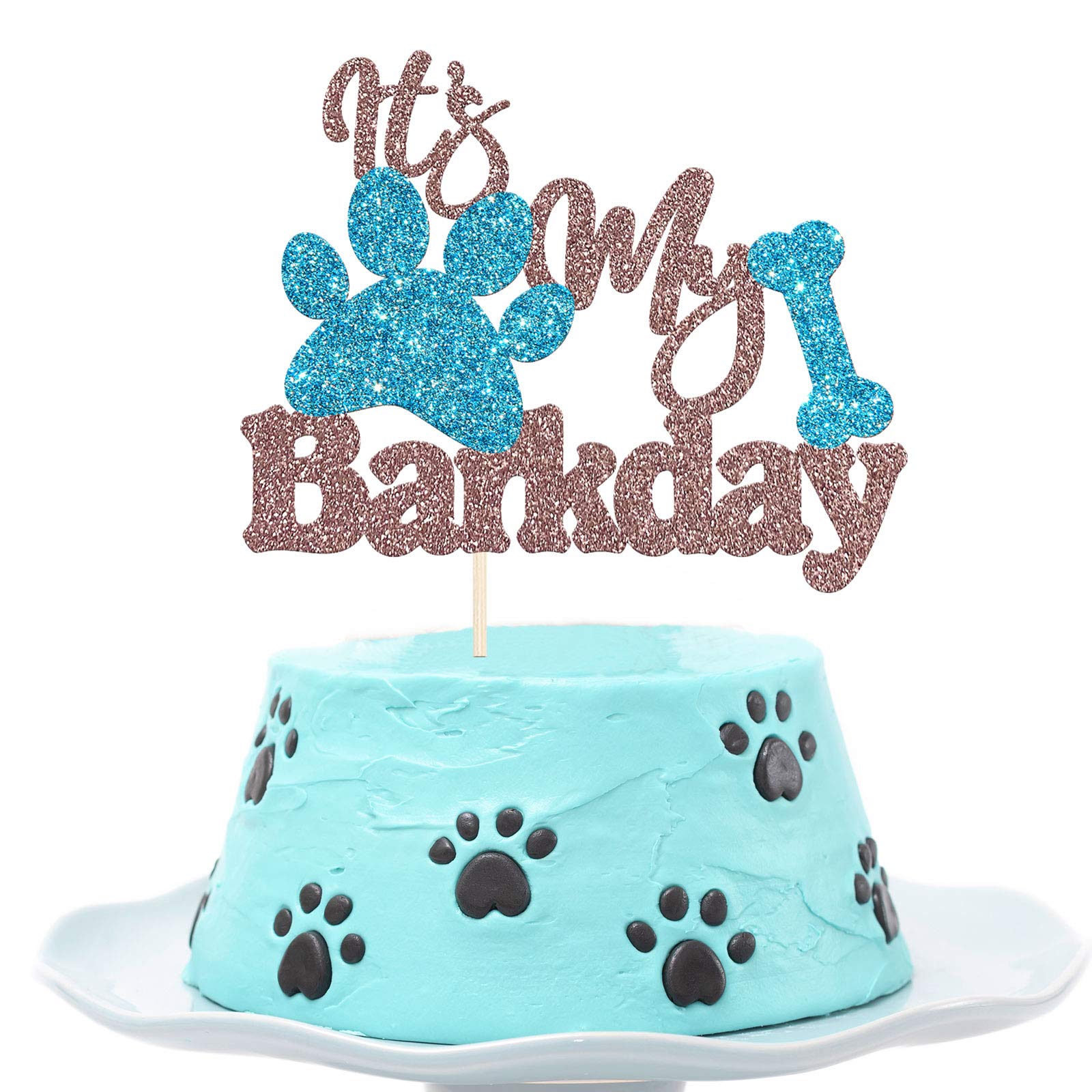 Puppy Birthday Cake Topper - Rose Gold & Blue Glitter Dog Cake Decor for Pet Birthday Party | Perfect for Dog Lovers & Pet Celebration Decorations
