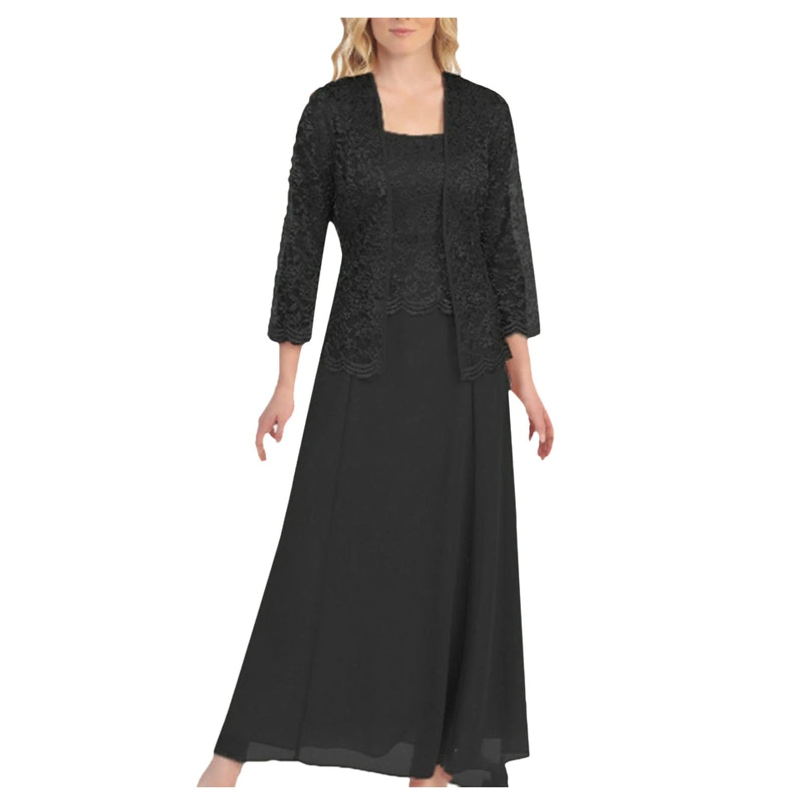 Elegant Plus Size Women's Two-Piece Suit - Lace Dress & Cardigan Set for Mother of the Bride, Formal Evening Gowns & Special Occasions | Perfect for Weddings, Parties, and Black Tie Events