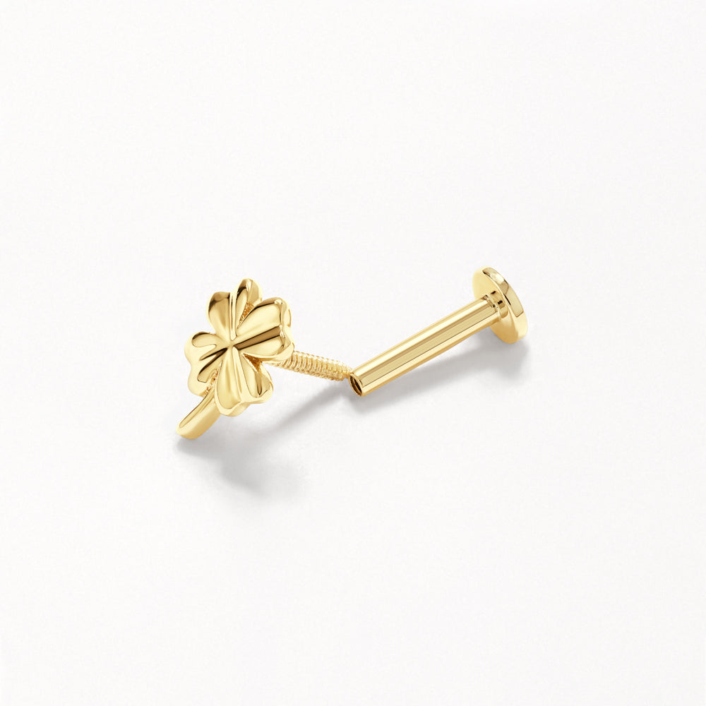 10k Gold Lucky Clover Helix Single Stud Earrings - Perfect for Everyday Wear & Special Occasions
