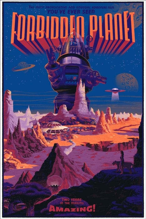 Forbidden Planet (Variant) by Laurent Durieux - Classic Sci-Fi Movie Poster Art Print for Home Theater & Office Decor