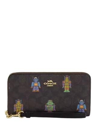 Coach Cosmic Robot Print Signature Canvas Long Zip Around Wallet - Stylish & Functional for Everyday Use, Travel, and Gifts