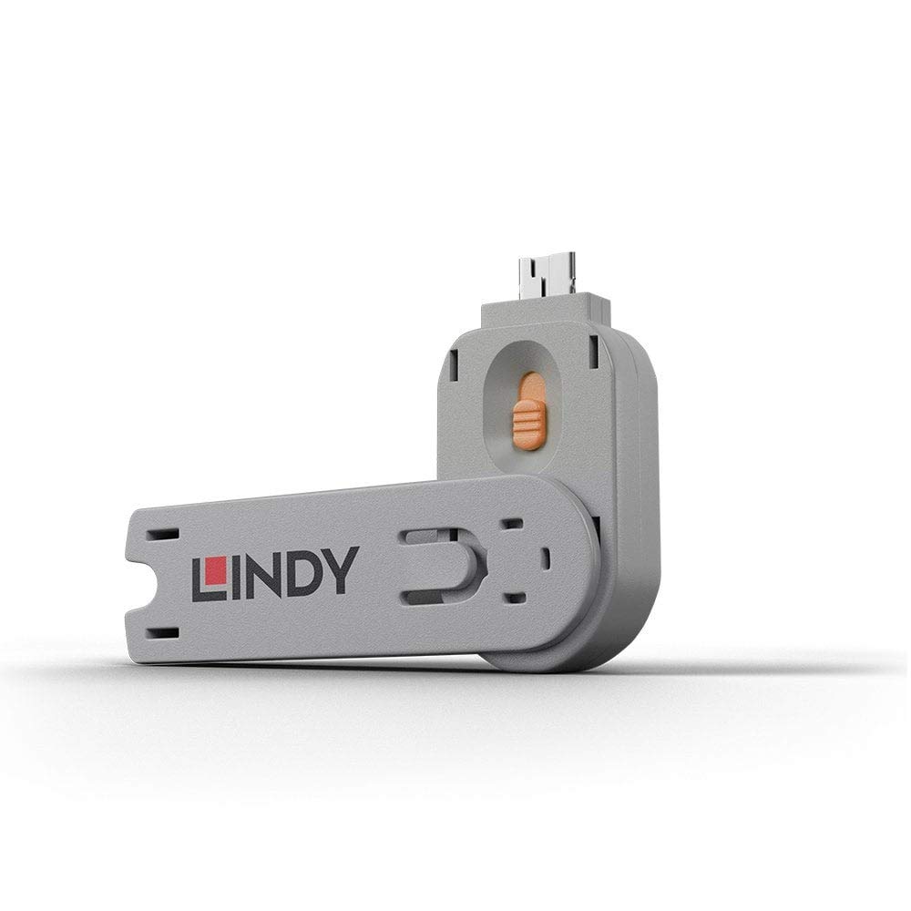 LINDY USB Type A Port Blocker Key - Orange Luggage Tag (9 cm) for Travel Security & Data Protection | Prevent Unauthorized Access to USB Ports on Laptops, PCs & Public Devices