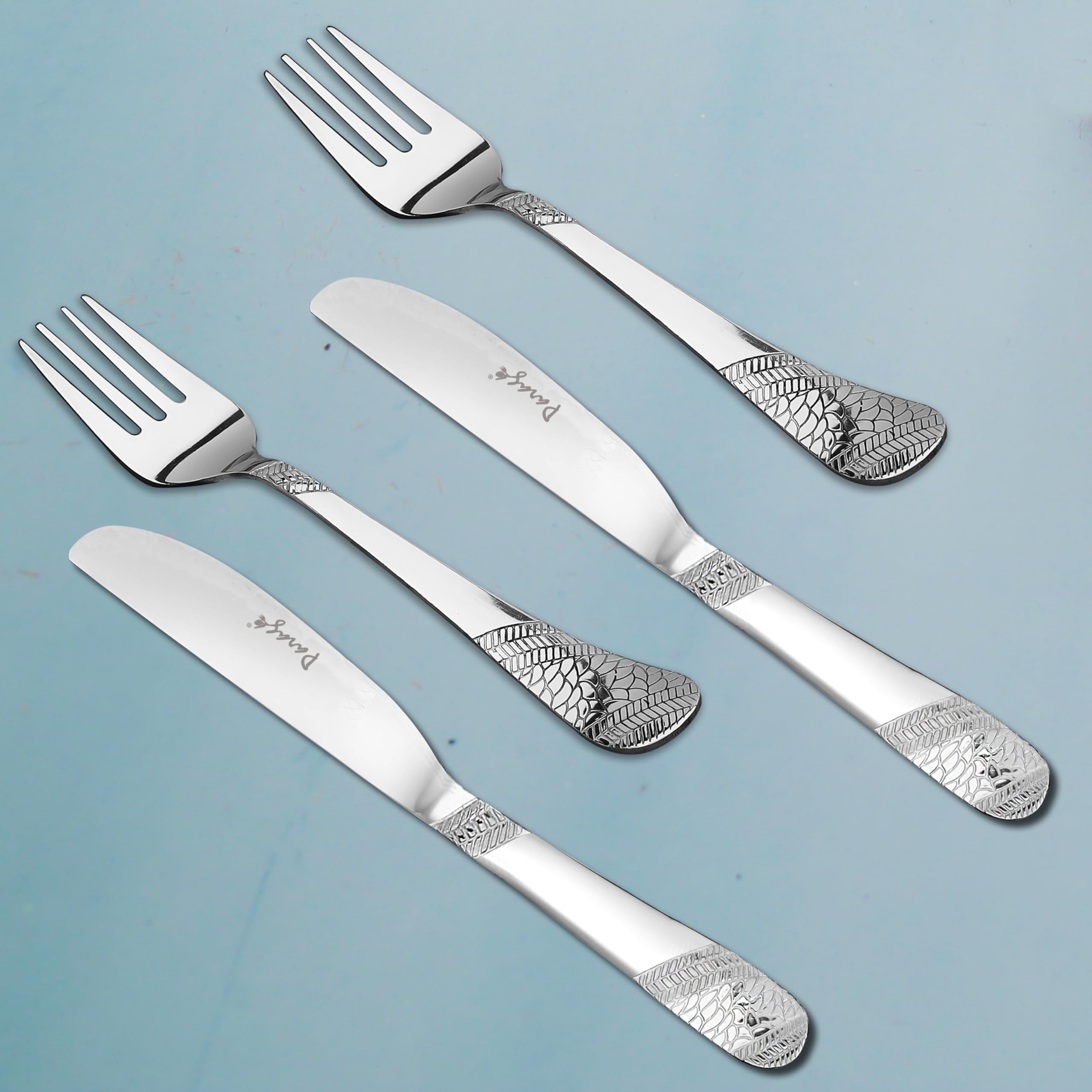 Premium Stainless Steel 3mm Thick Dinner & Butter Knife Set of 4 with Matching Forks - Luxury Silver Tableware for Home Kitchen, Elegant Dining & Gift Giving - Perfect for Dinner Parties, Weddings & Holiday Entertaining