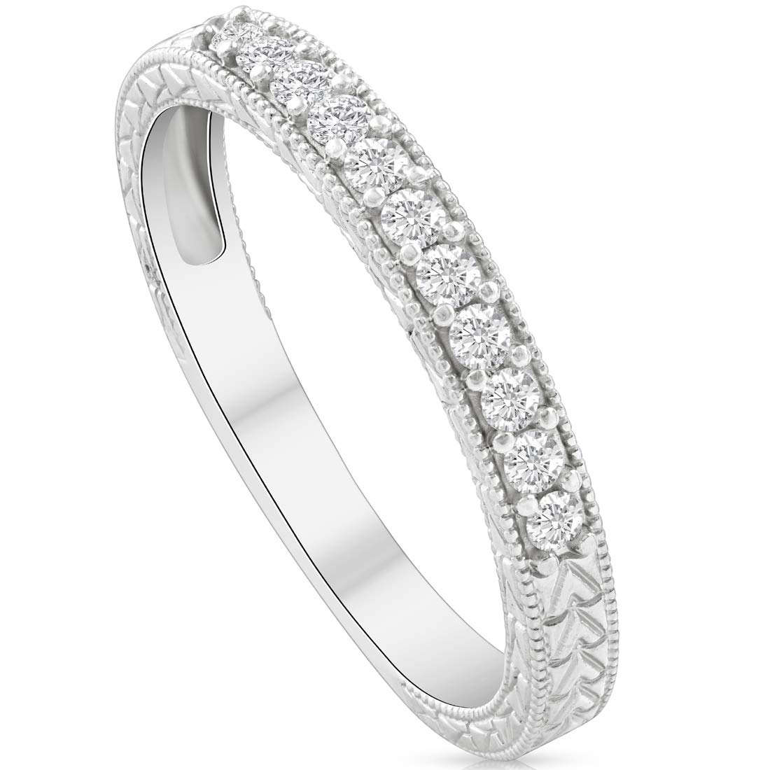1/4 Carat Vintage Diamond Hand-Engraved Wedding Anniversary Ring - 14K White Gold - Perfect for Milestone Celebrations & Romantic Gifts