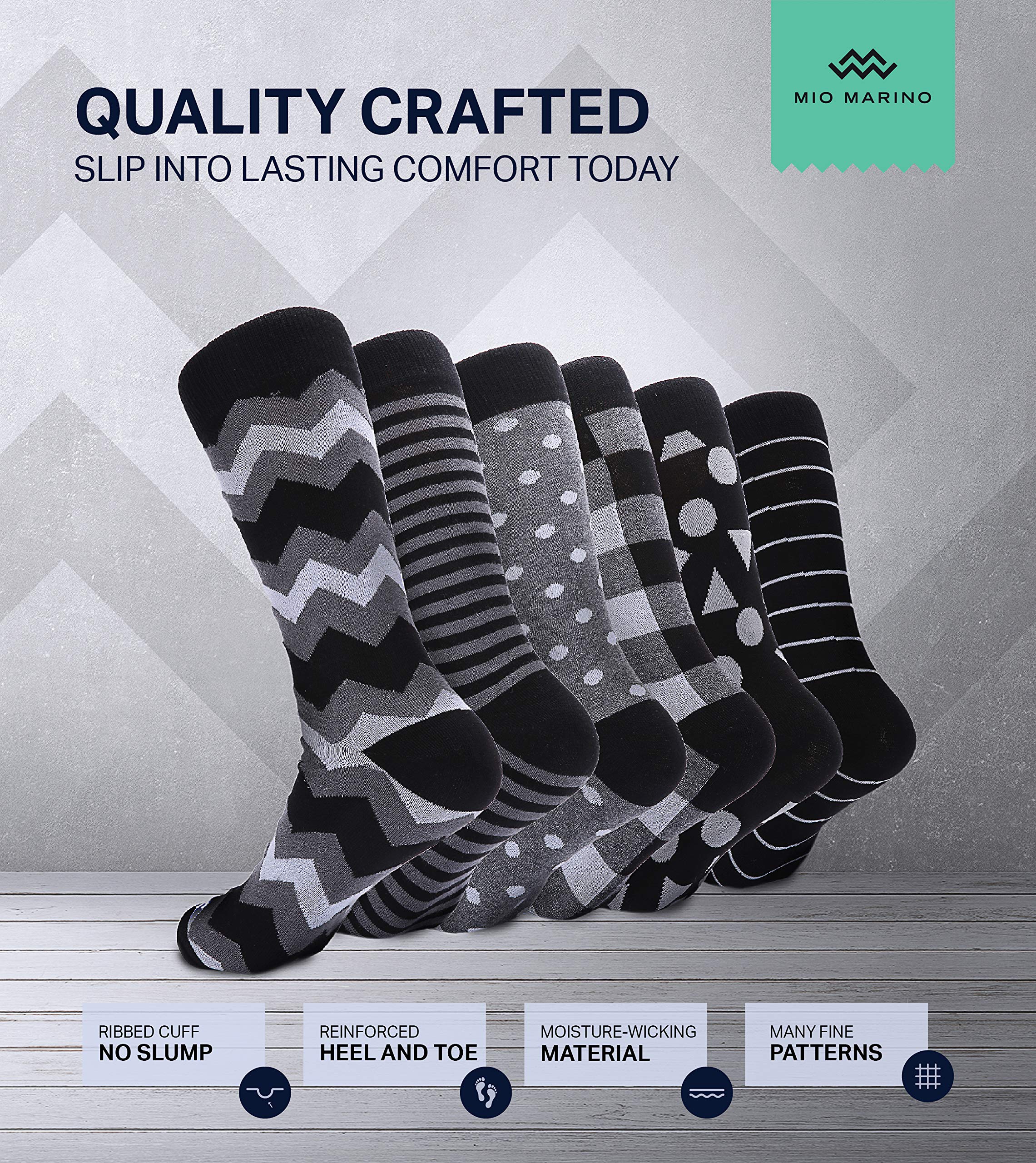 Mio Marino Men's Dress Socks - Moisture Wicking & Breathable Everyday Crew Socks (6-Pack) - Perfect for Office, Business & Formal Occasions