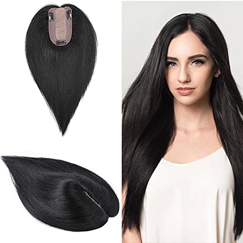 Clip in Human Hair Topper with Silk Base - Natural Looking Hairpiece for Thinning Hair - Perfect for Daily Wear, Special Occasions & Styling