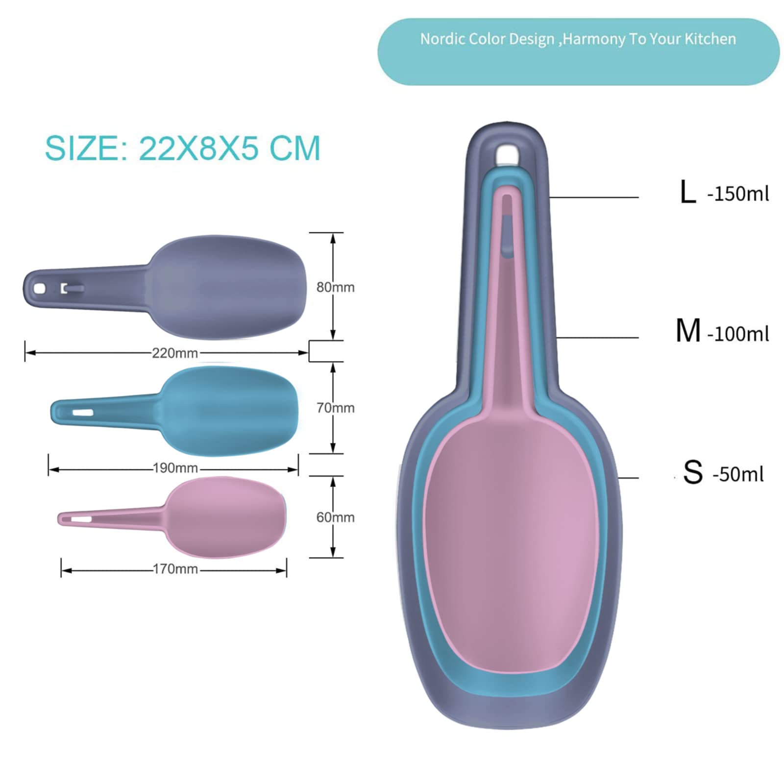 3-in-1 Plastic Kitchen Scoop Set - Multi-Purpose Ice Scooper for Freezer, Rice, Flour, Candy & Pet Food | Perfect for Baking, Coffee Brewing & Food Storage Organization
