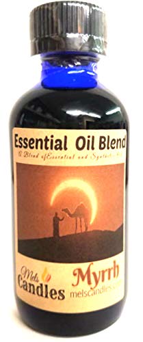 Premium Grade A Myrrh Fragrance Oil & Essential Oil Blend - 4oz (118ml) Blue Glass Bottle by Mels Candles & More - Perfect for Aromatherapy, Candle Making & DIY Home Fragrance