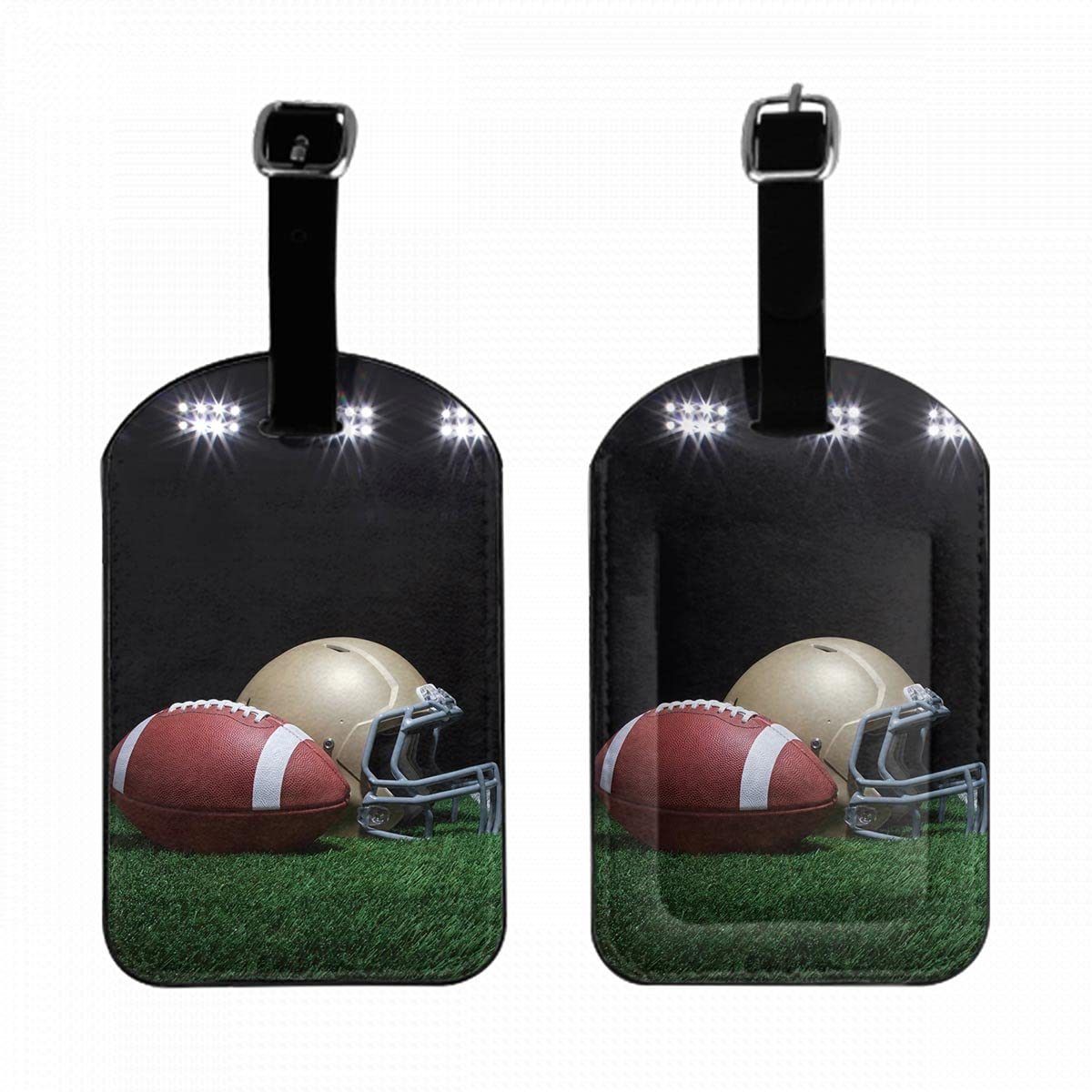 American Football PU Leather Luggage Tag - Sporty Golden Helmet & Ball Design - Durable ID Label for Suitcases, Backpacks, School Bags & Handbags (1 Pack) - Perfect for Travel, Sports Events & School Identification