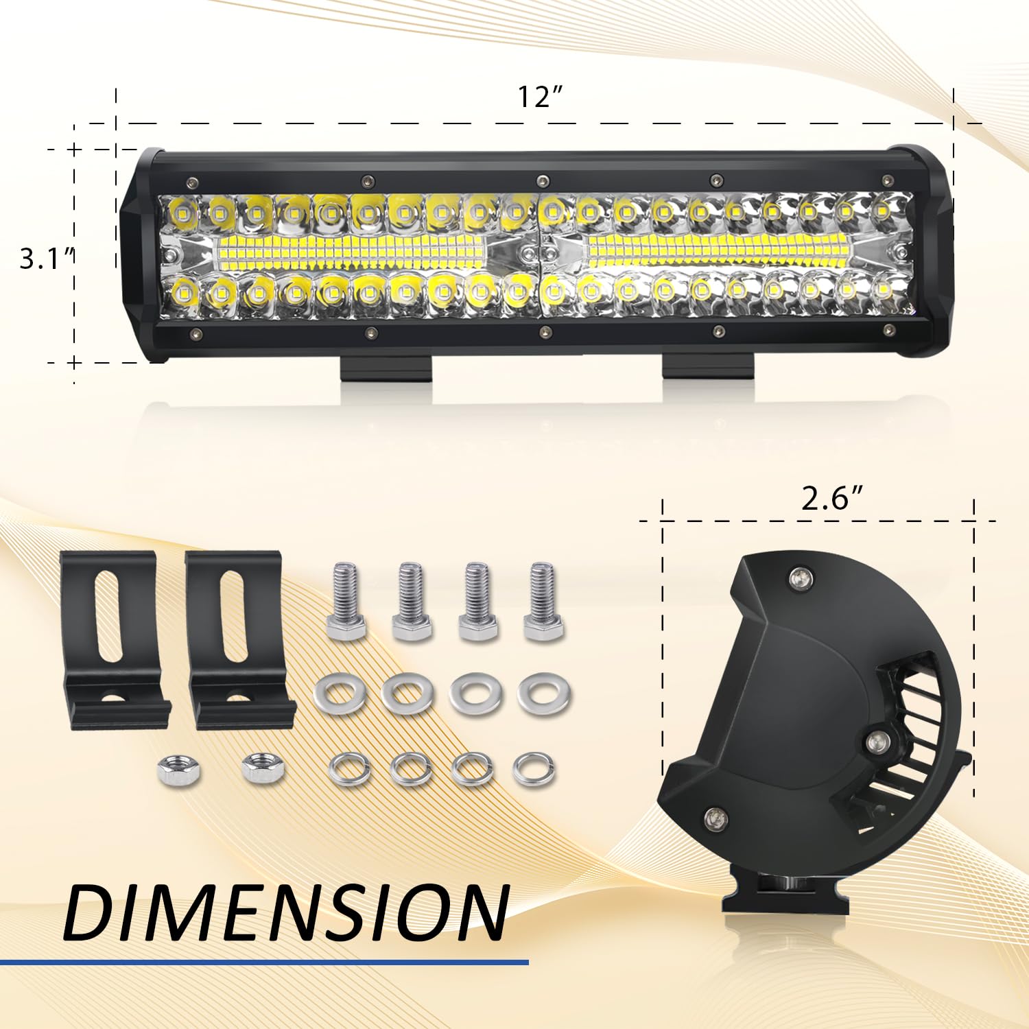 AveneMark 12 Inch 300W Triple Row LED Light Bar - Flood Spot Combo Off Road Lights with 16AWG Wiring Harness Kit - Waterproof LED Light Bar for Trucks, ATV, UTV, SUV - Perfect for Off-Roading, Camping & Night Driving