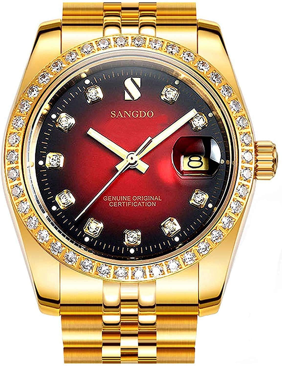 Luxury Men's Automatic Watch - Stainless Steel Self-Winding Chronograph with Date Window & Water Resistance - Gold Dress Watch for Business, Outdoor & Formal Occasions - Perfect Gift for Men