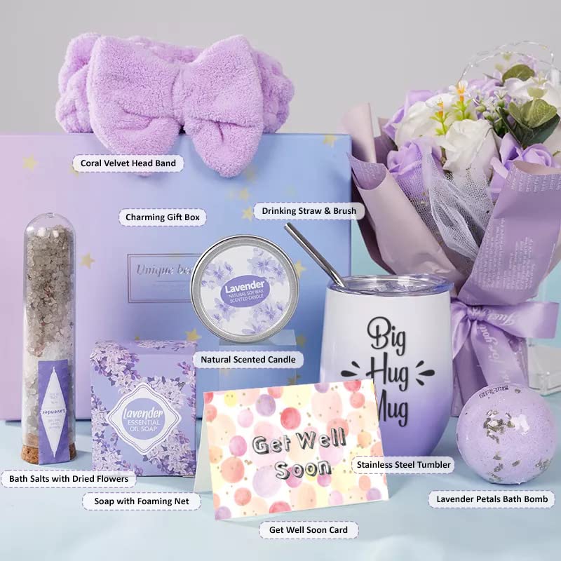 Luxury Lavender Gift Basket for Women - Get Well Soon Care Package with Spa Essentials for Surgery Recovery, Sympathy & Feel Better Gifts - Perfect for Hospital, Home Relaxation & Self-Care Moments