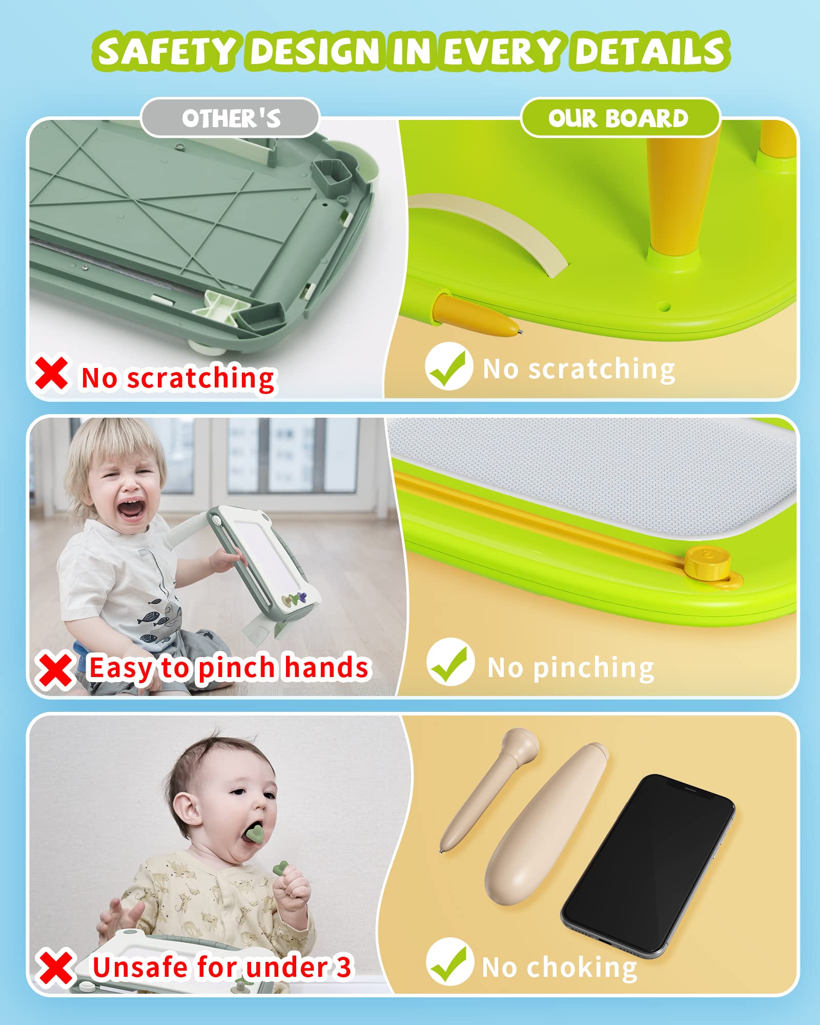 Magnetic Drawing Board for Toddlers 1-3 - Educational Sensory Toy for Birthday & Christmas Gifts - Green