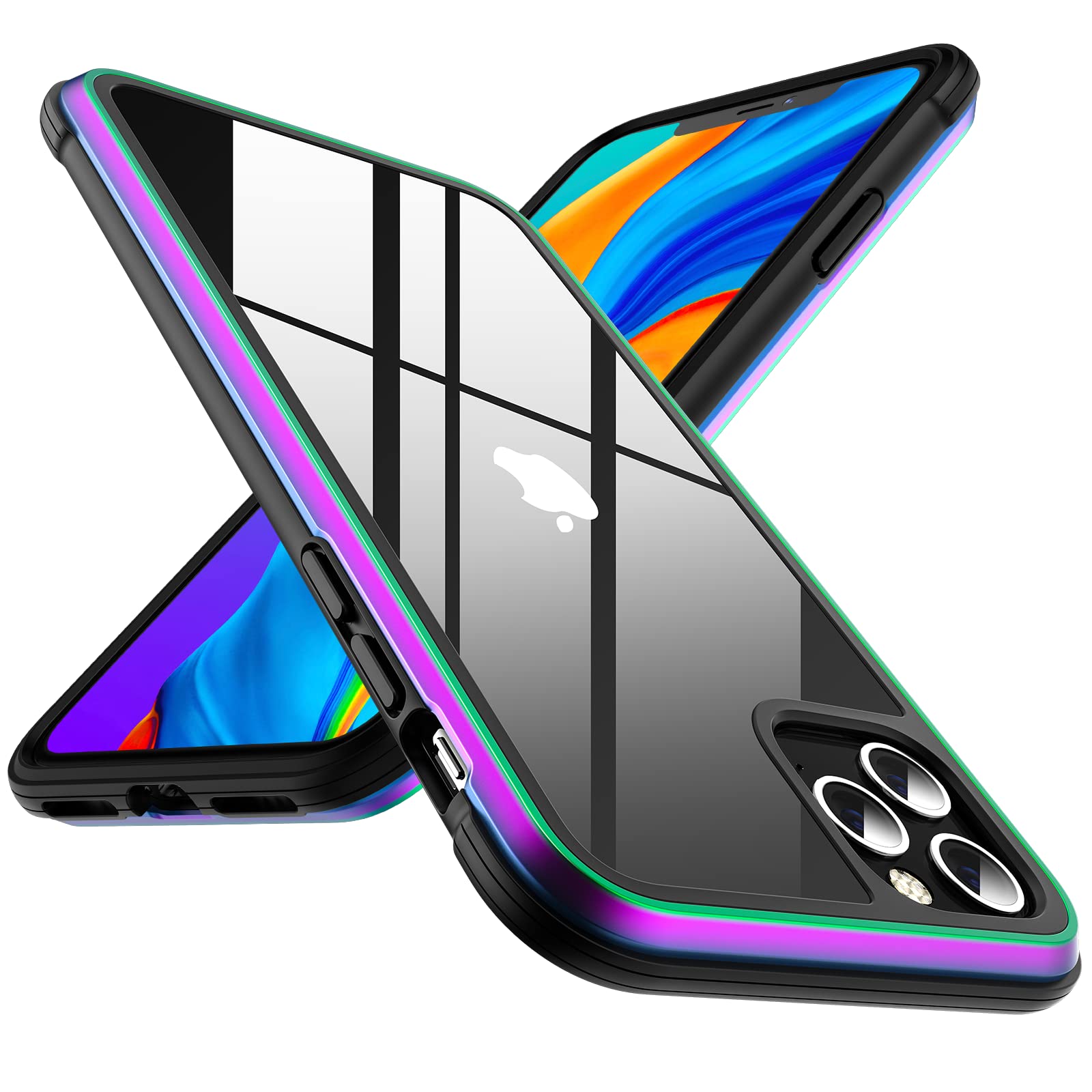 Meifigno Rainbow Series iPhone 11 Pro Max Case - Military Grade Shockproof Protection, Color Changing Aluminum Frame with Never Yellow Clear Back Cover - Perfect for Outdoor Activities, Travel & Daily Use