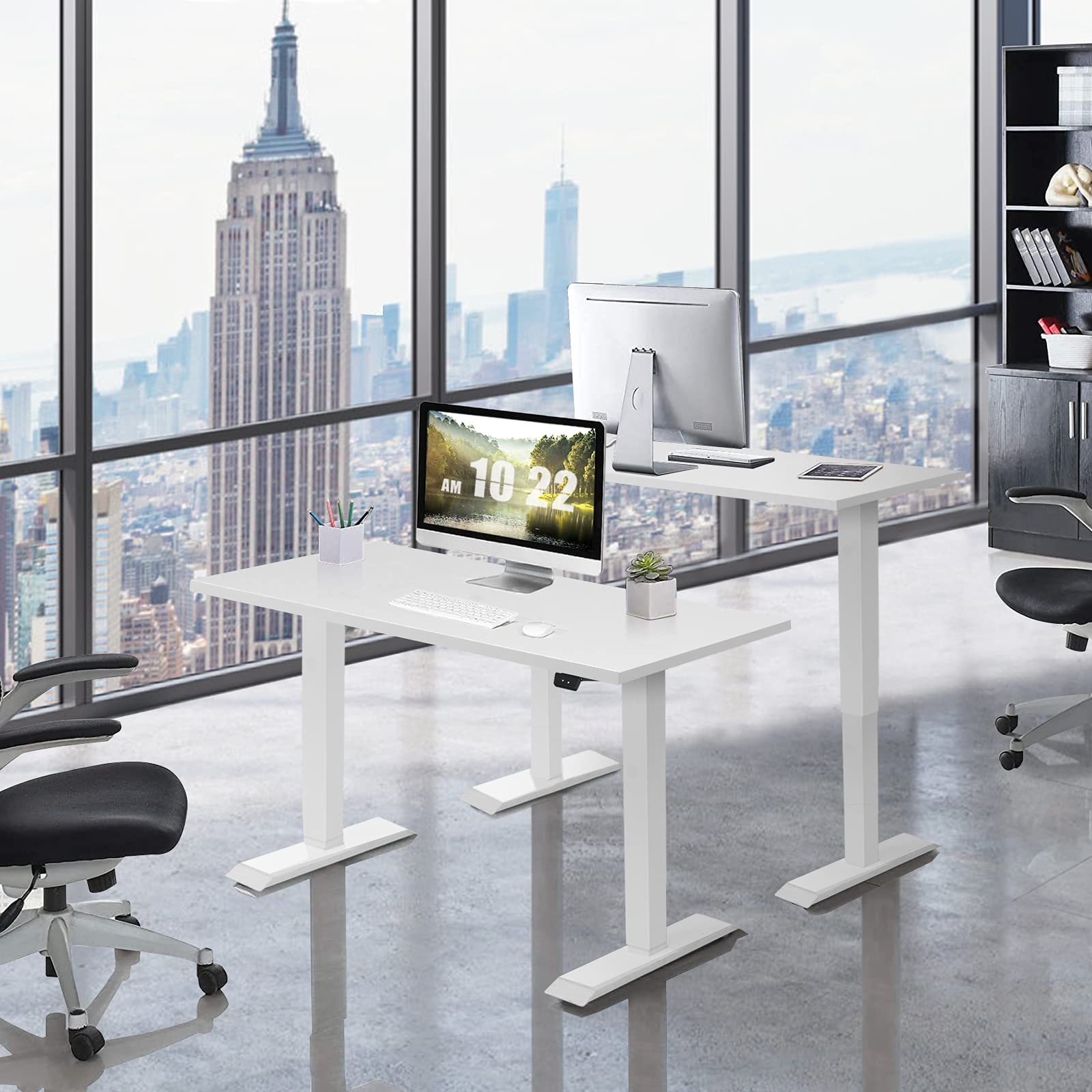 Tangkula Electric Standing Desk Frame - Height Adjustable Motorized Workstation Base with Button Controller, Ergonomic Sit to Stand Desk for Home Office (White) | Perfect for Remote Work, Gaming & Study Setup