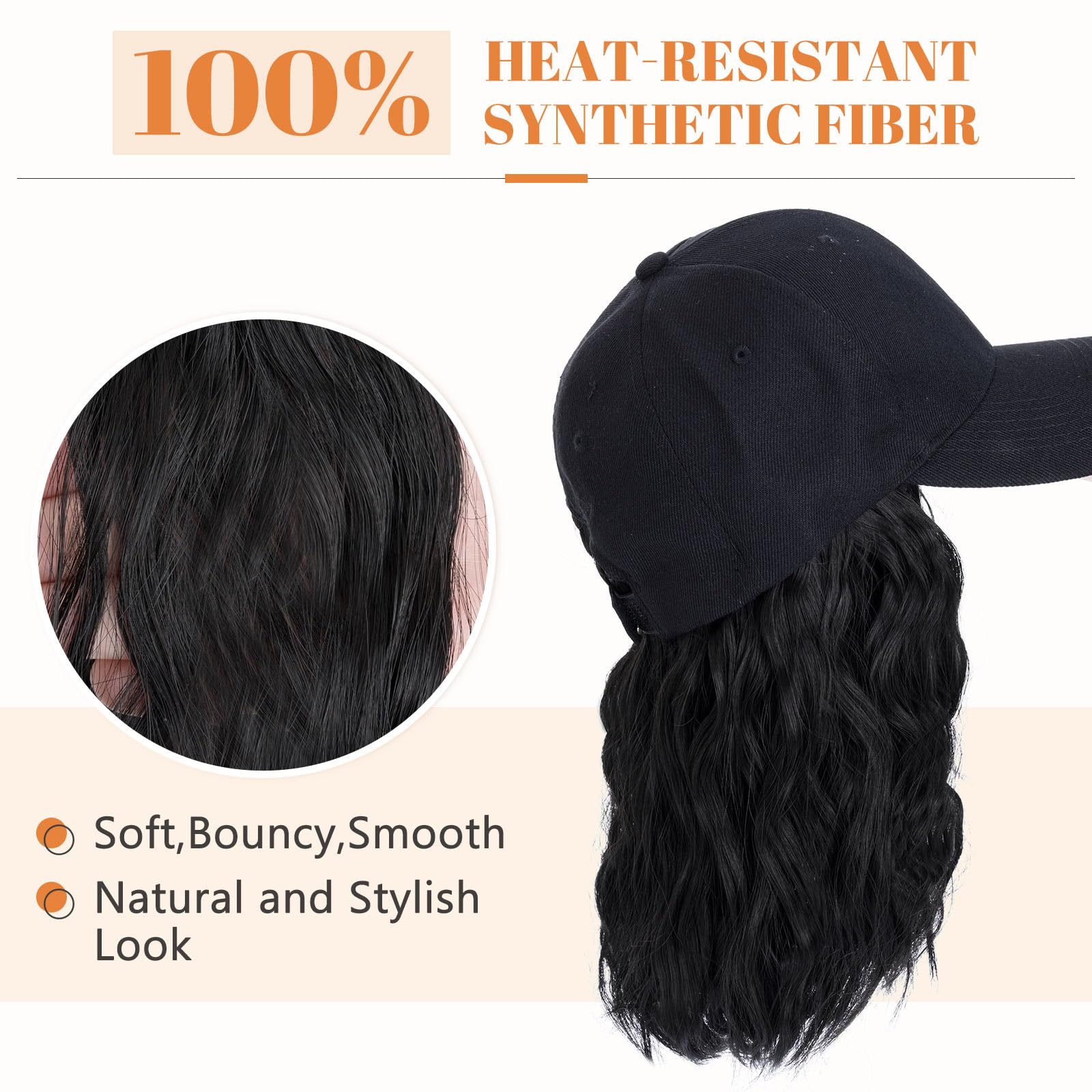 Adjustable Baseball Cap Wig for Women - Synthetic Short Wave Hair Hat (8 Inch, Natural Black) - Perfect for Daily Wear, Cosplay, and Hair Loss Solutions