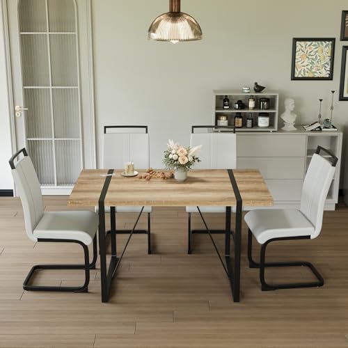 Wooden Table+black Leg White Chair
