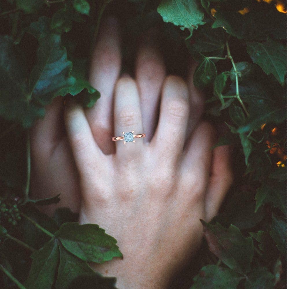 0.95ct Natural Light Sea Blue Aquamarine Princess Cut Solitaire Ring in 14k Rose Gold for Women | Classic 4-Prong Engagement Ring, Wedding Band & Anniversary Gift | Elegant Jewelry for Special Occasions