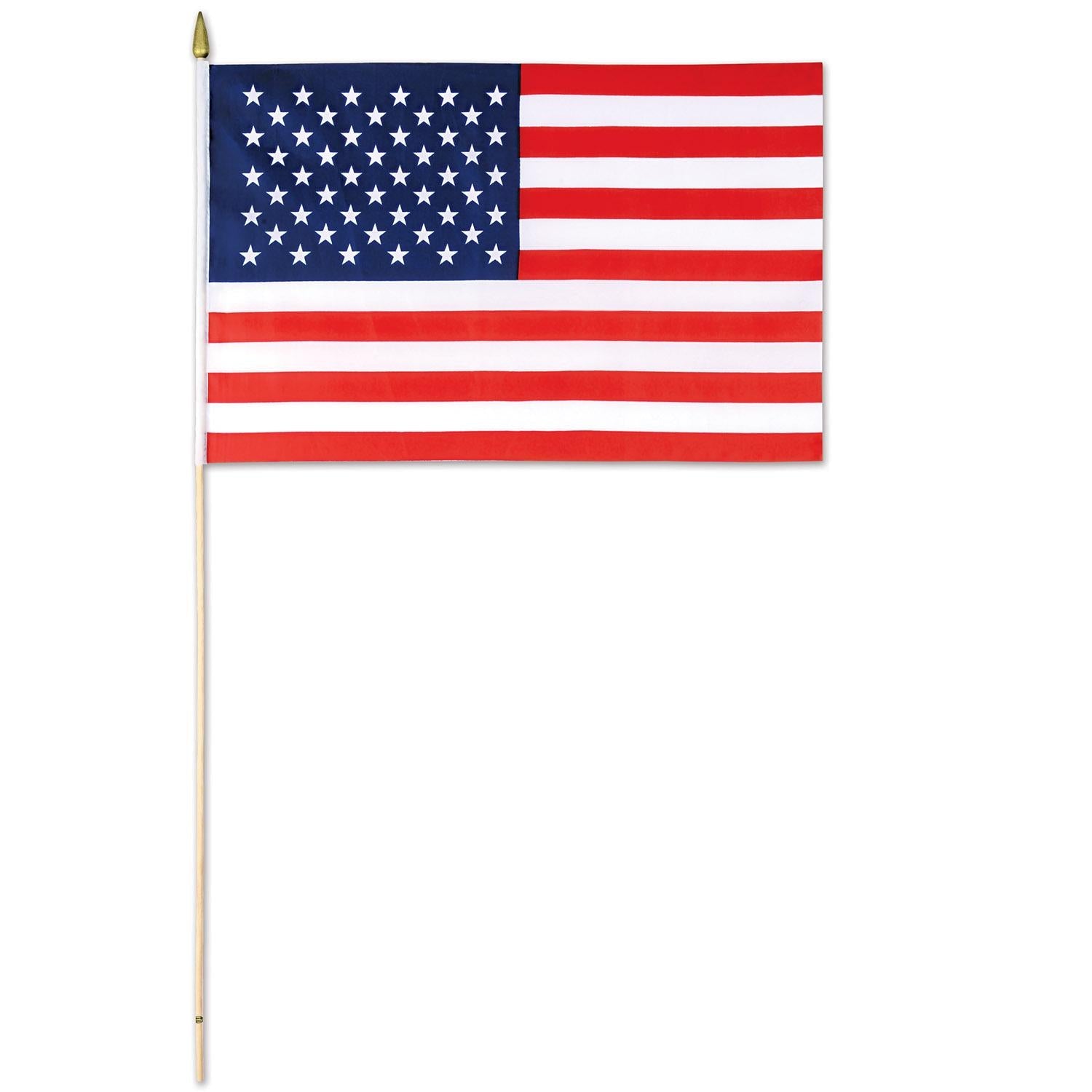12 Pack Beistle American Flag Fabric Banners with 30 Spear-Tipped Wooden Sticks - Patriotic Party Decorations for 4th of July, Memorial Day & Outdoor Events