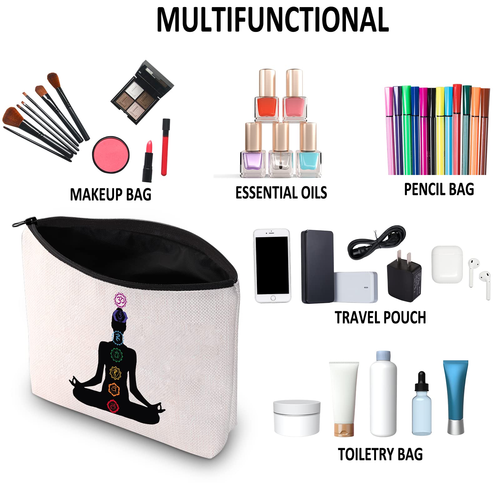 Premium Yoga Accessories Makeup Bag for Yoga Instructors & Teachers - Spiritual Meditation Gift with Zipper - Travel Pouch for Yoga Class, Gym & Daily Essentials Storage