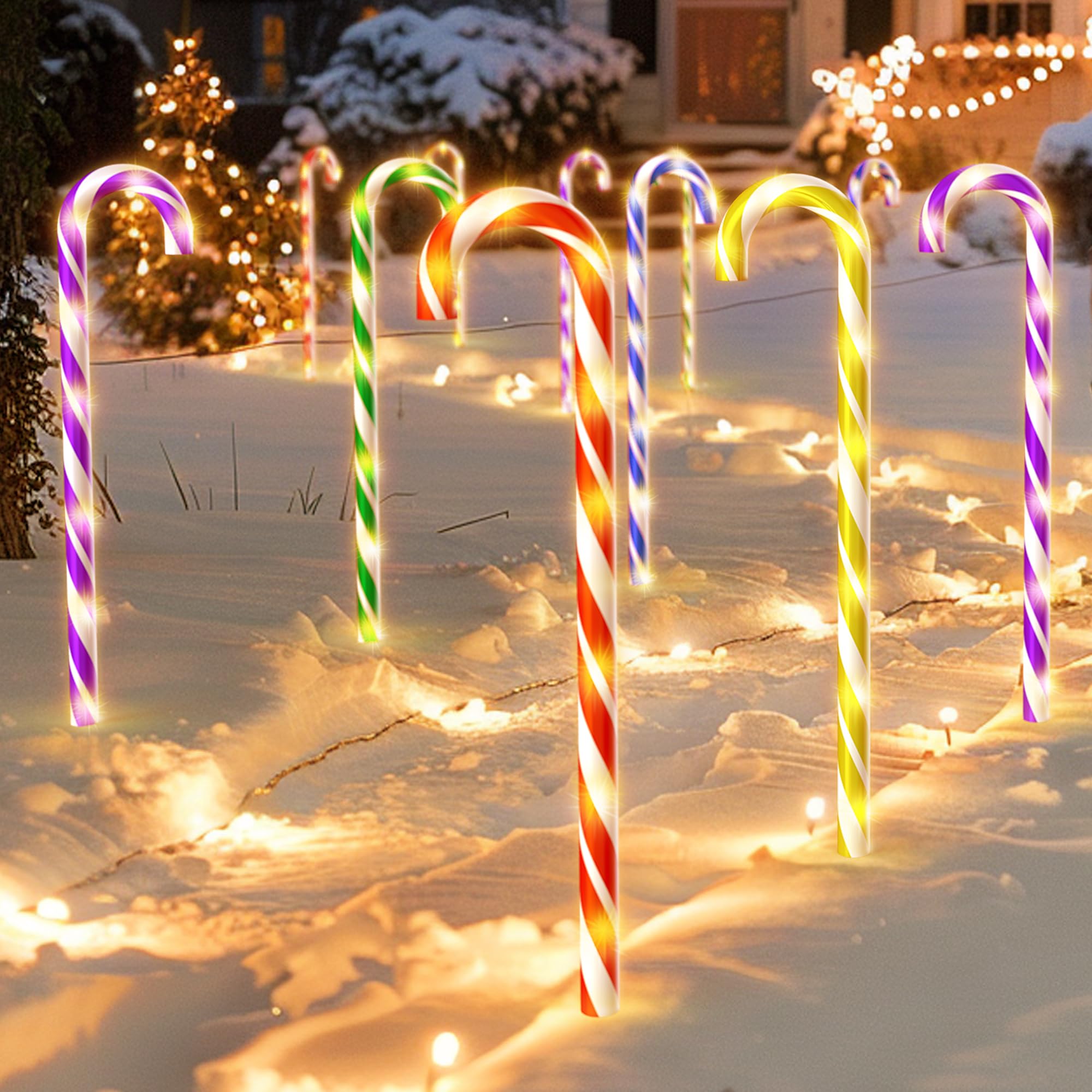 10PK 30-Inch 120 LED Large Christmas Candy Cane Pathway Lights - 8 Lighting Modes, Waterproof Outdoor Decoration for Garden, Yard & Walkway | Colorful Flashing Holiday Decor for Christmas, Parties & Winter Festivals