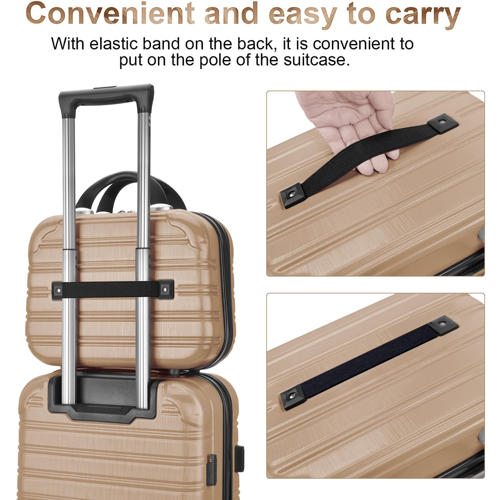 2-Piece Lightweight Spinner Wheel Carry-On Luggage Set - 14/20 Inch Airline Approved Hardshell Suitcase with TSA Lock (Champagne) - Perfect for Business Trips, Vacations & Weekend Getaways