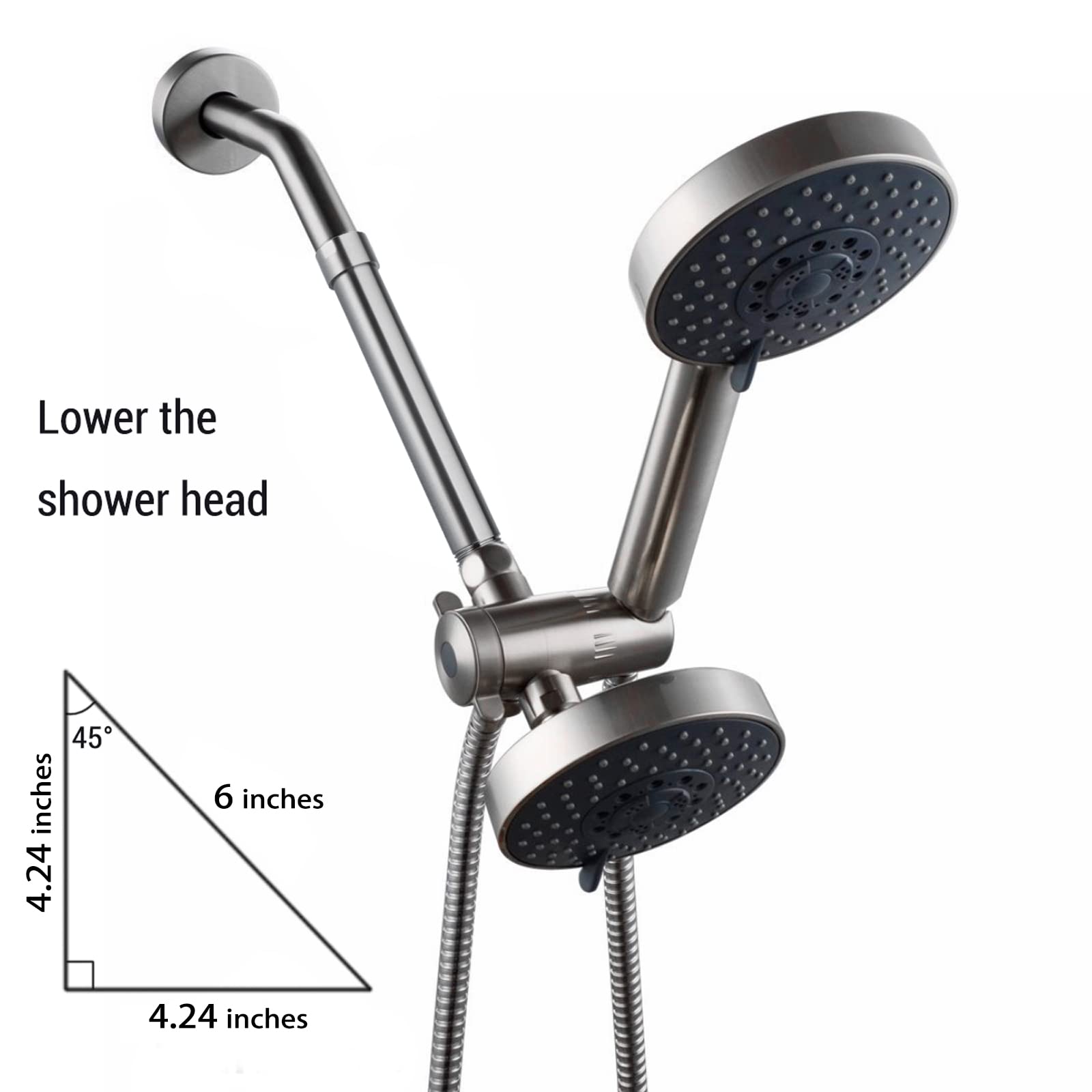 TRUSTMI 6 Inch Stainless Steel Shower Head Extension Arm - Straight Shower Extender in Brushed Nickel Finish - Perfect for Bathroom Renovation & Adjustable Shower Height