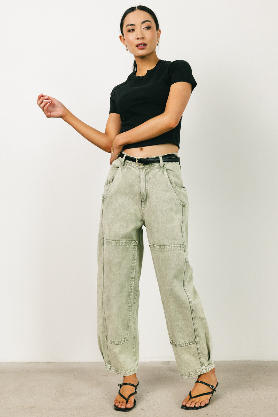 Angela Barrel Jeans for Women - Olive Green High Waist Wide Leg Denim Pants | Comfortable & Stylish for Casual Outings, Work, and Date Nights