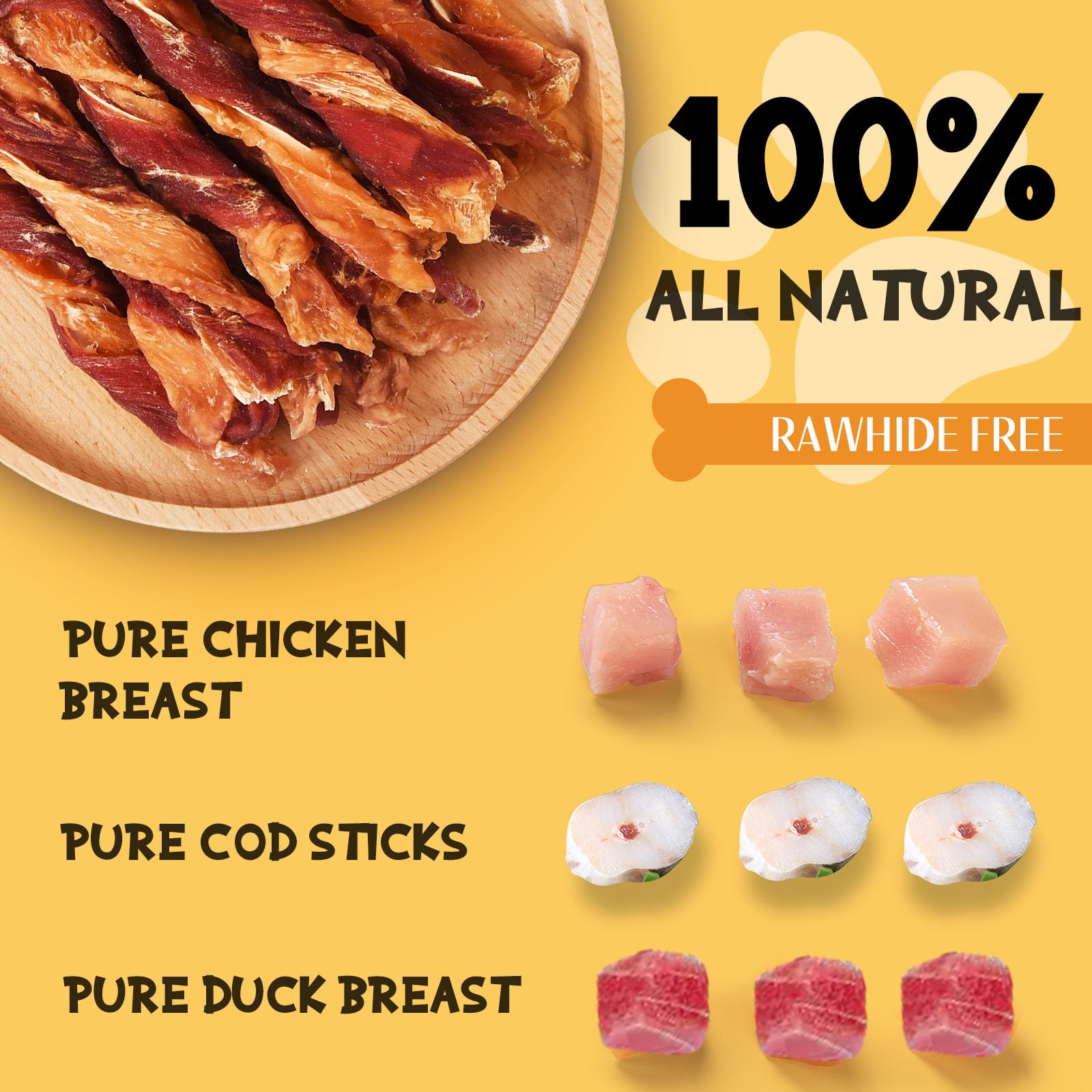 ASMPET Triple Flavor Dog Treats - Chicken, Duck & Cod Jerky Twist Sticks | Grain Free, Rawhide Free Training Snacks for Small, Medium & Large Dogs | 10.58oz | Perfect for Training, Rewards & Dental Health
