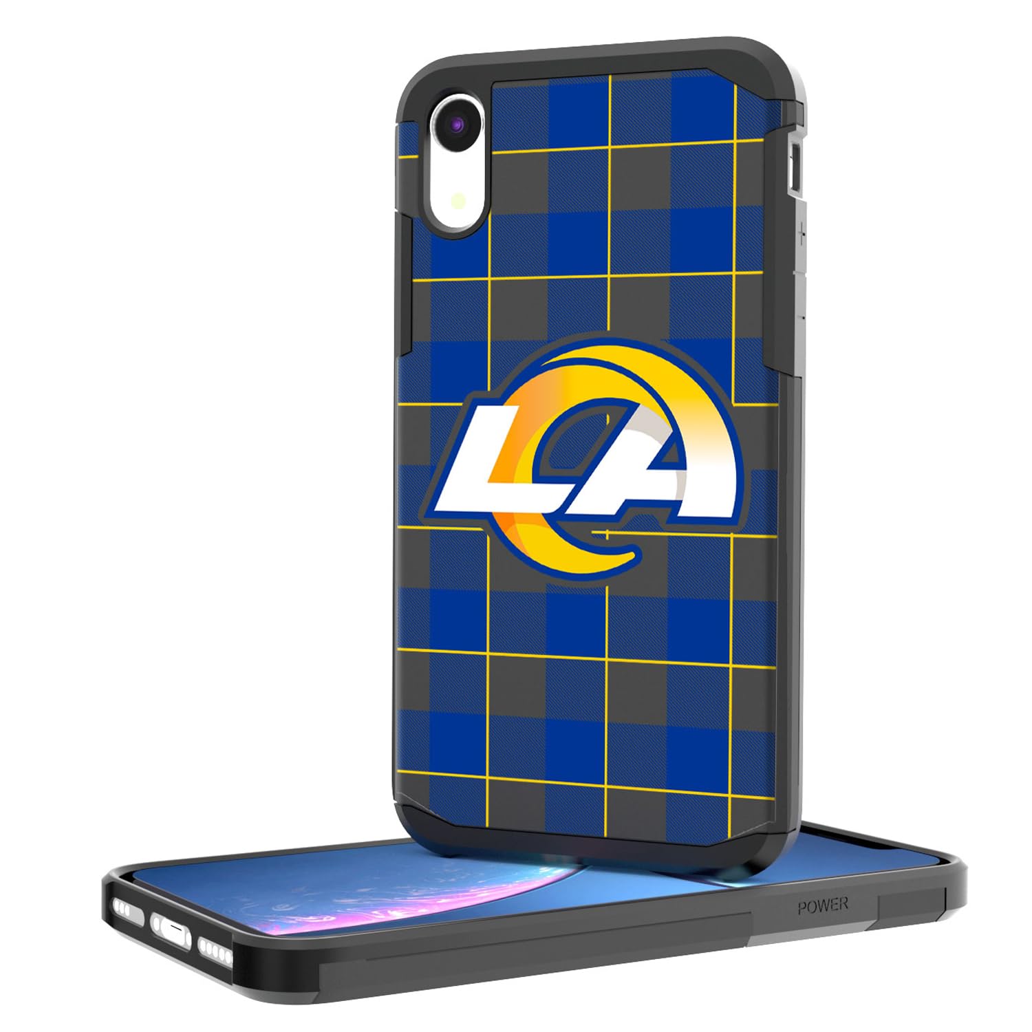 Los Angeles Rams iPhone Case - Rugged Plaid Design Protective Cover for iPhone 12/13/14 Pro Max - Durable Shockproof & Anti-Scratch Phone Case for Football Fans (Game Day, Tailgating, Outdoor Activities)
