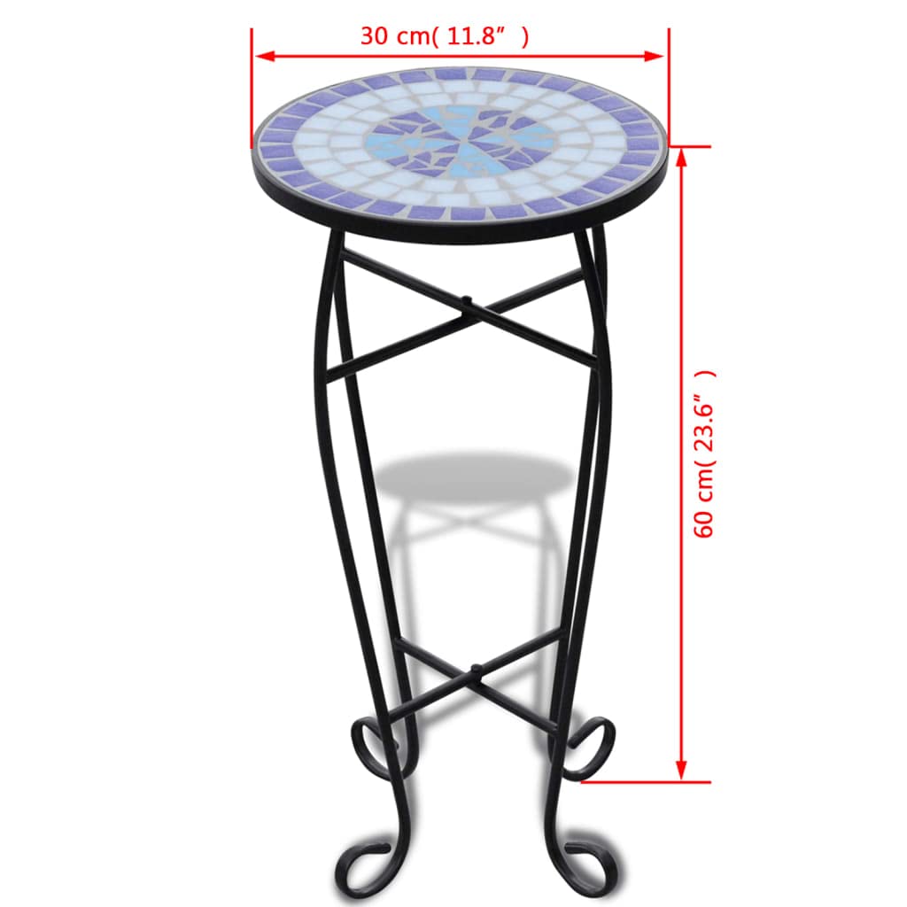 CHARMMA Mosaic Side Table - Blue & White Accent Table for Plants, Living Room, Bedroom or Patio Decor