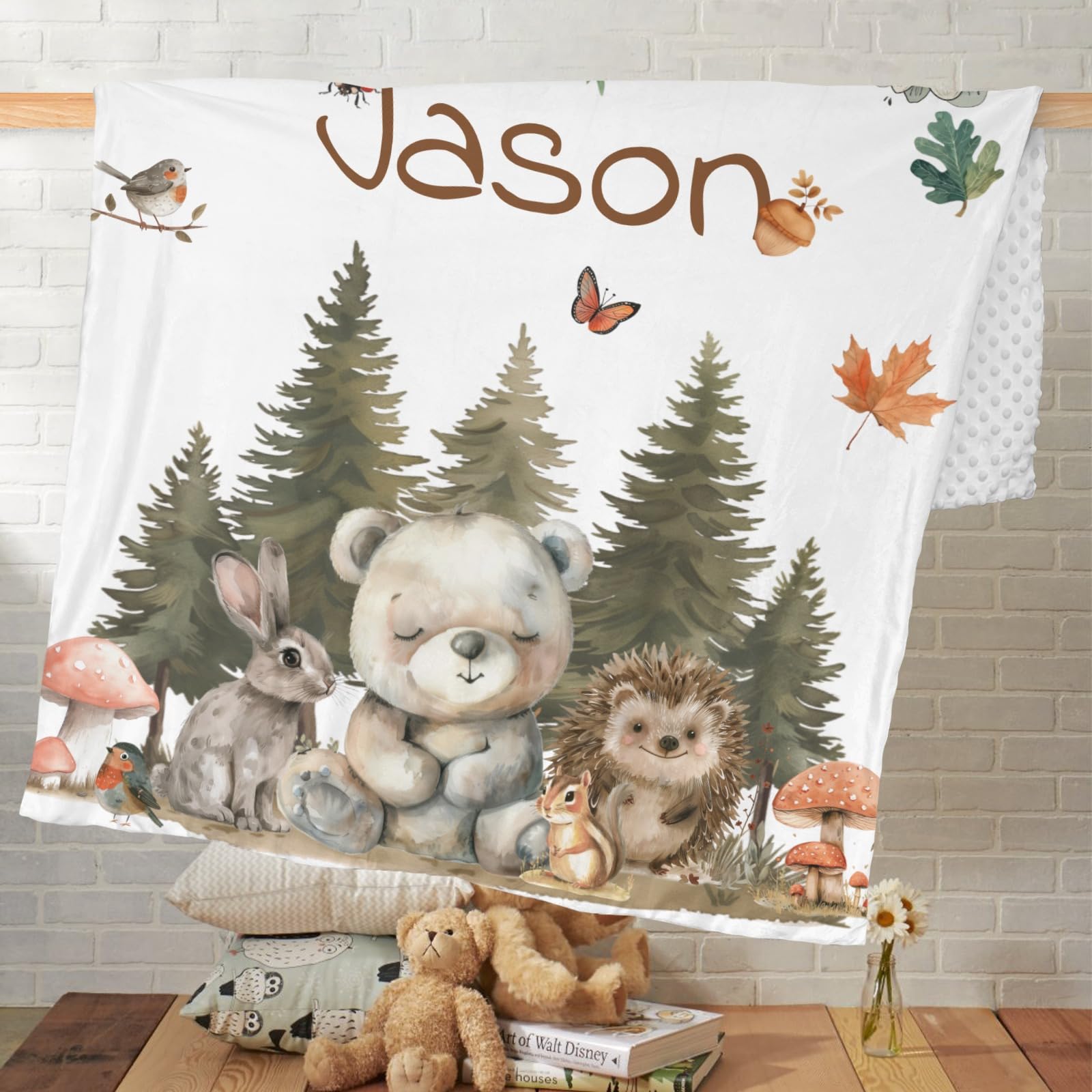 Personalized Baby Blankets for Boys & Girls - Custom Name Baby Blanket for Newborns, Toddlers | Soft Double-Layer Nursery Blanket with Dotted Backing - Perfect for Crib, Stroller, Gift & Photo Shoots (Animal Forest Design)