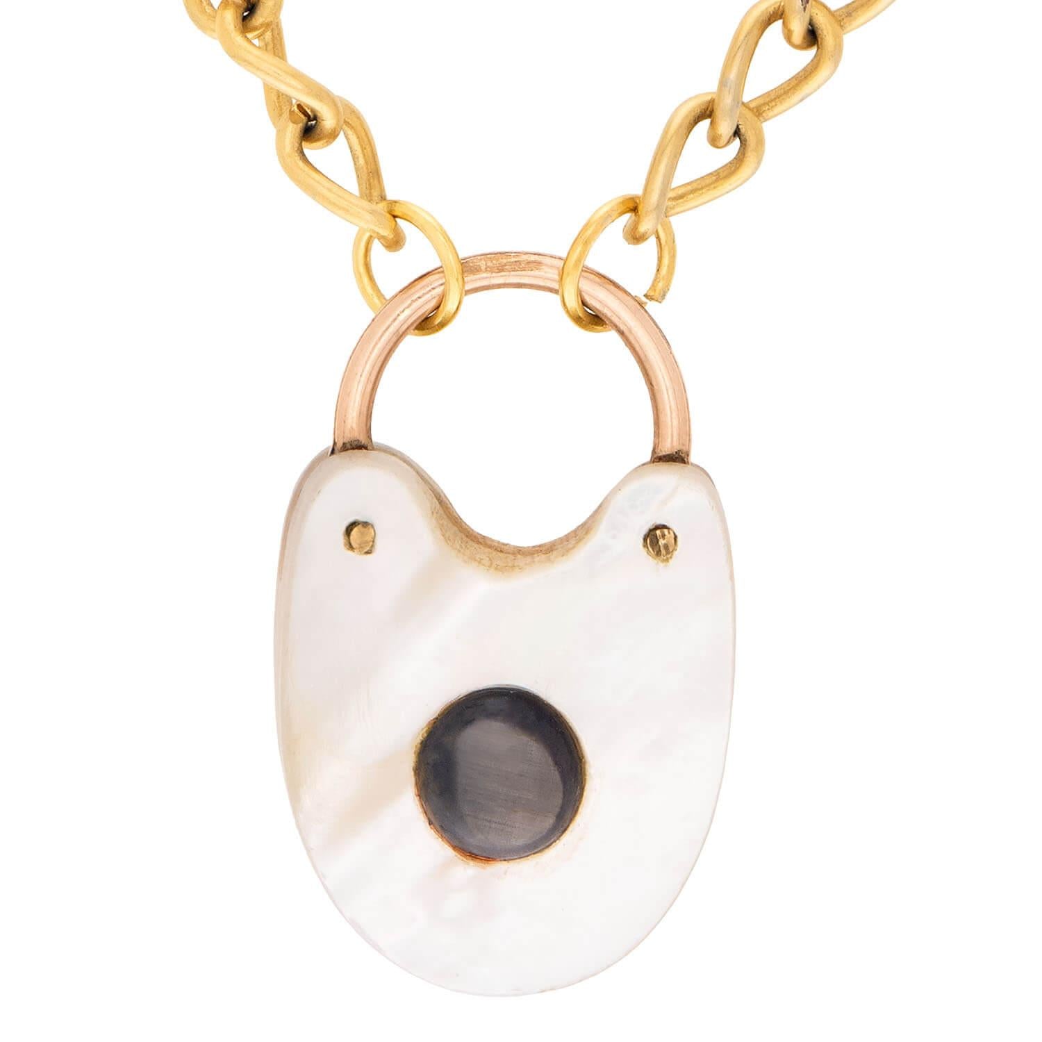 Victorian Style Gold Filled Mother of Pearl Padlock Pendant Necklace for Women - Elegant Vintage Jewelry Gift for Birthday, Anniversary & Special Occasions
