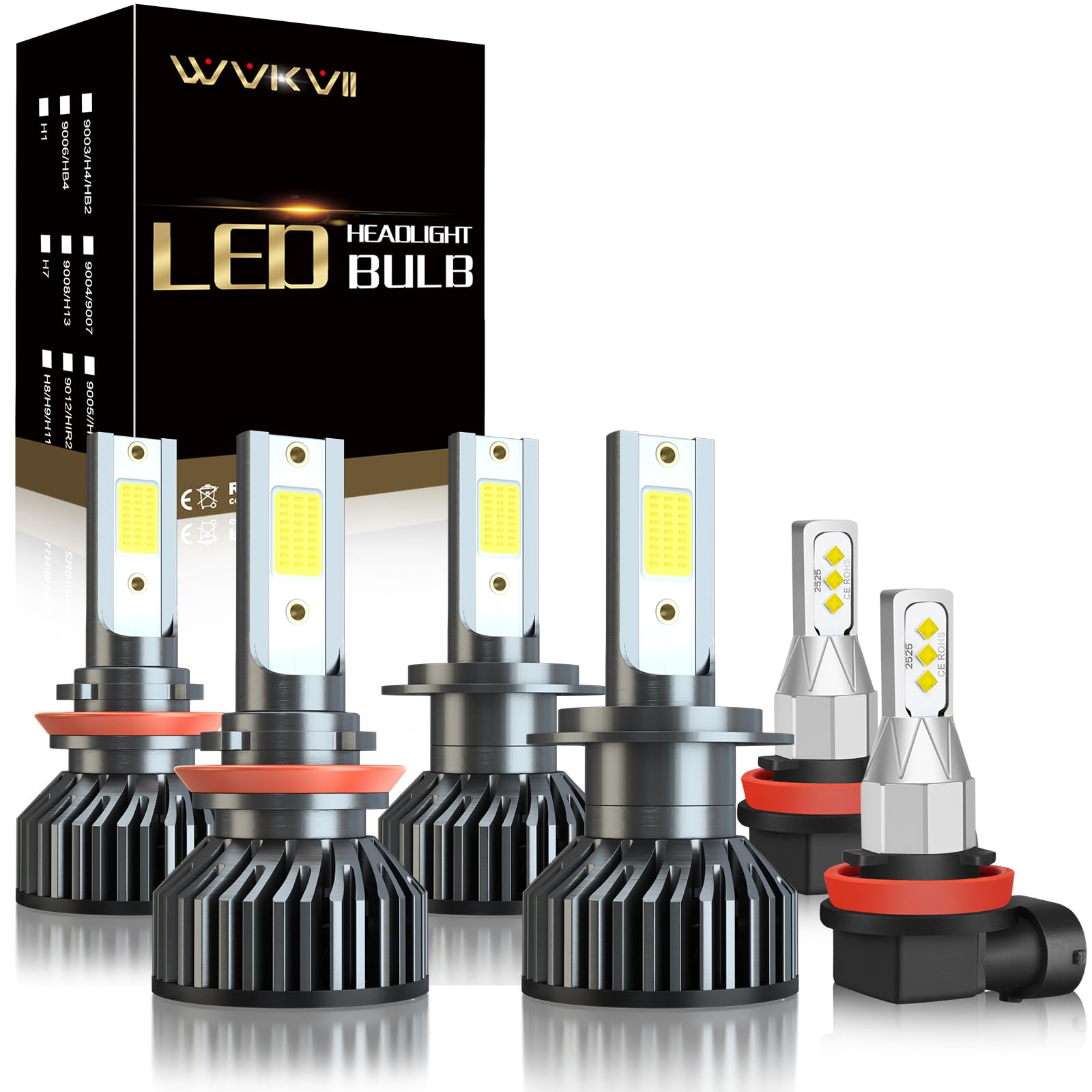 Ford Fusion (2006-2018) LED Headlight Bulbs Kit - H7 High Beam + H11 Low Beam + H11/H8 Fog Lights - 6500K Super Bright Cool White with Cooling Fan - Plug and Play - Pack of 6 - Perfect for Night Driving & Foggy Conditions