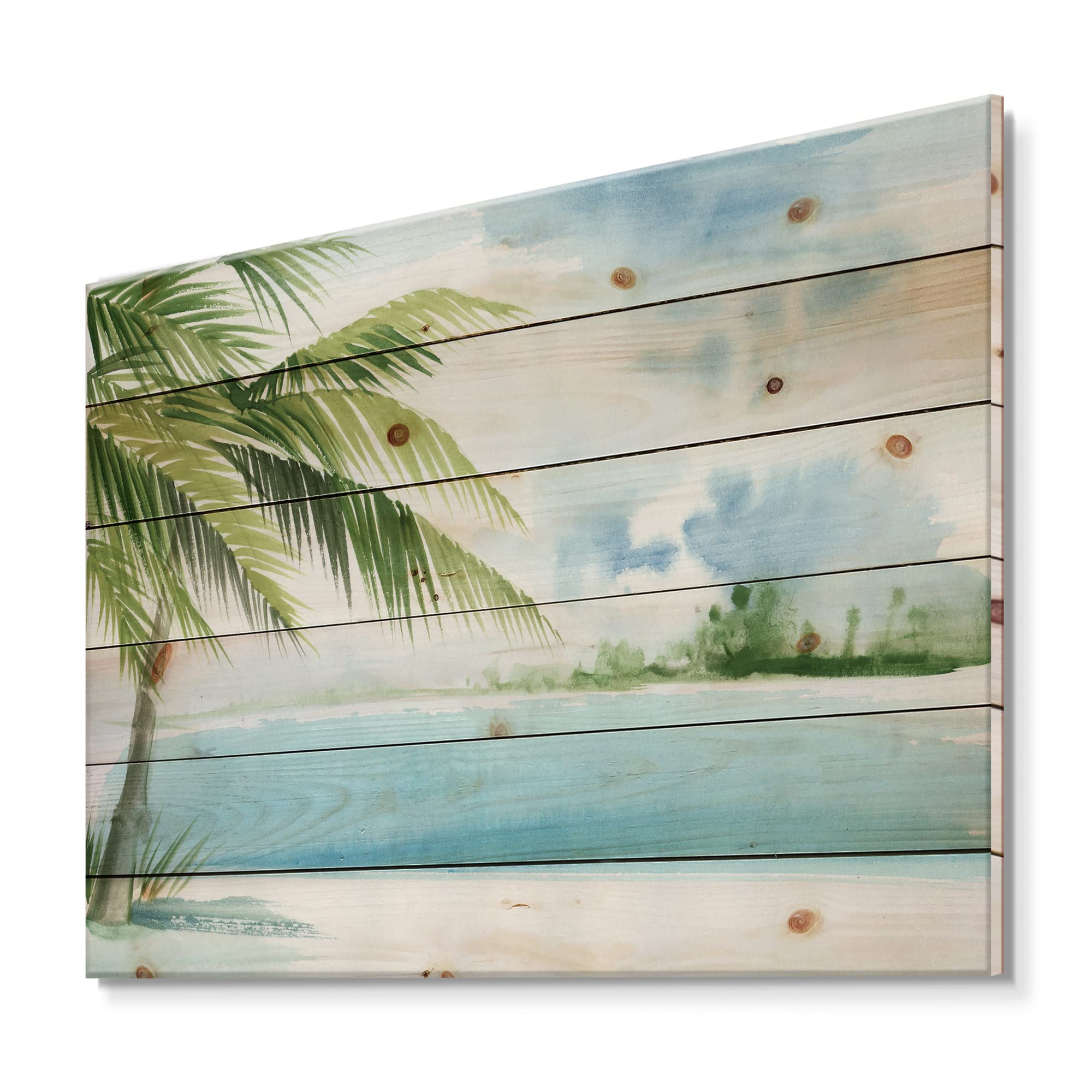 Palm Beach Resort At Dawn Coastal Wood Wall Art - Blue Nautical Decor, Large Beach Wood Wall Panels Printed on Natural Pine - Perfect for Living Room, Bedroom & Beach House Decor