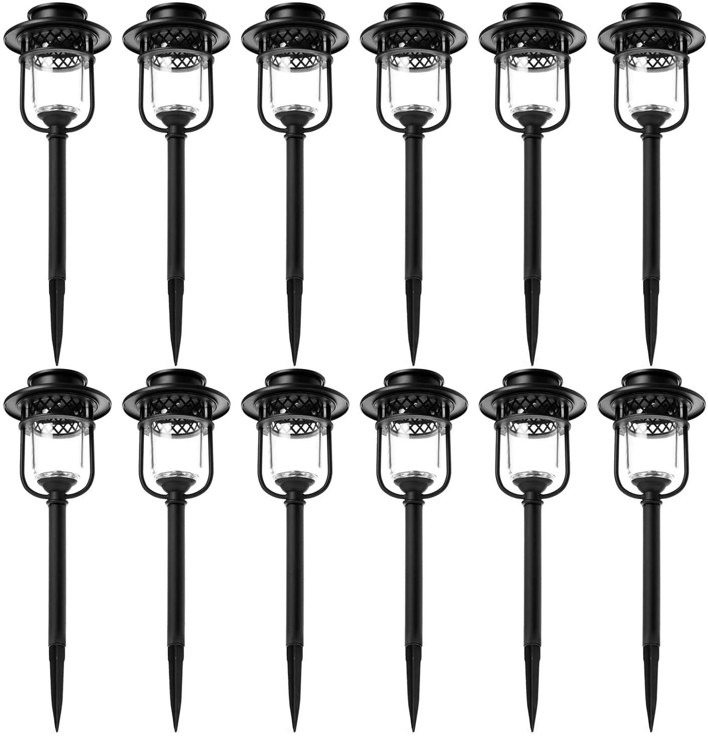 Home Zone Security Pathway & Garden Solar Glass Lights Stainless Steel (12-Pack) - Outdoor Landscape Lighting for Walkways, Driveways, and Backyard Decor