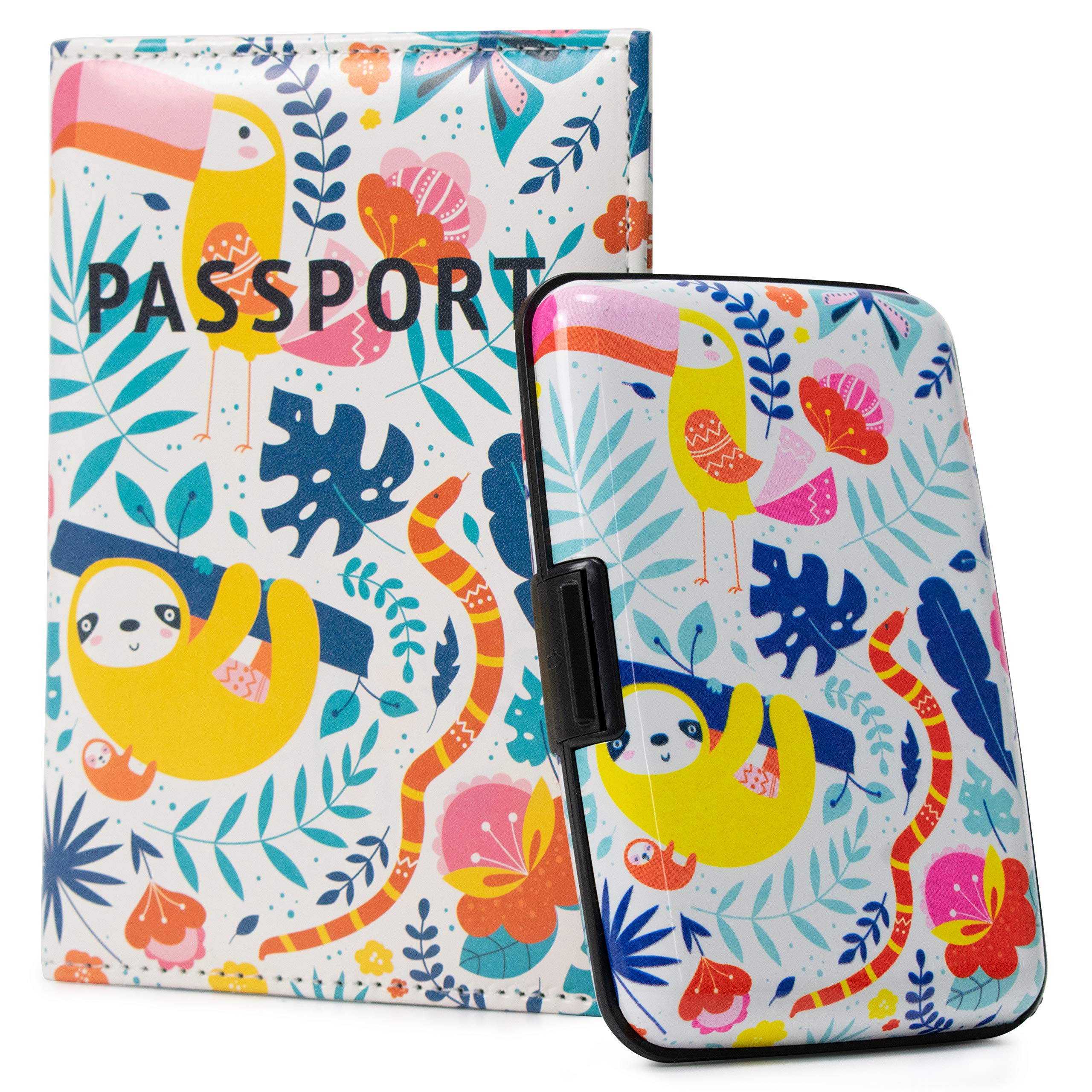 Blue Sloth Rainforest Plastic Wallet & Passport Cover Set - Waterproof Travel Organizer for Vacation, Business Trips & Adventure Travel Accessories