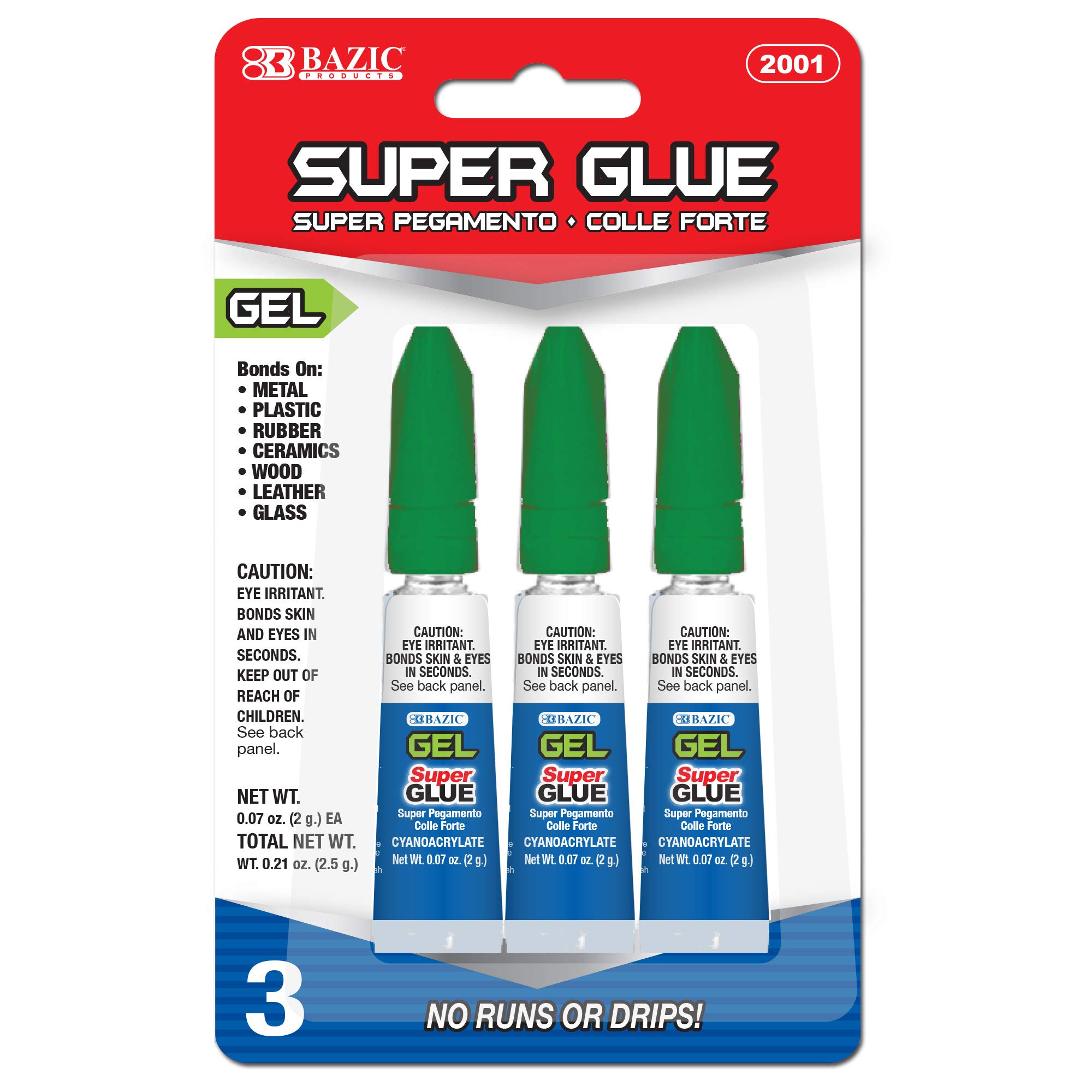 BAZIC Super Glue Gel 2g - Fast Dry No Run Adhesive for Home & Office (24-Pack) - Perfect for Crafts & Repairs