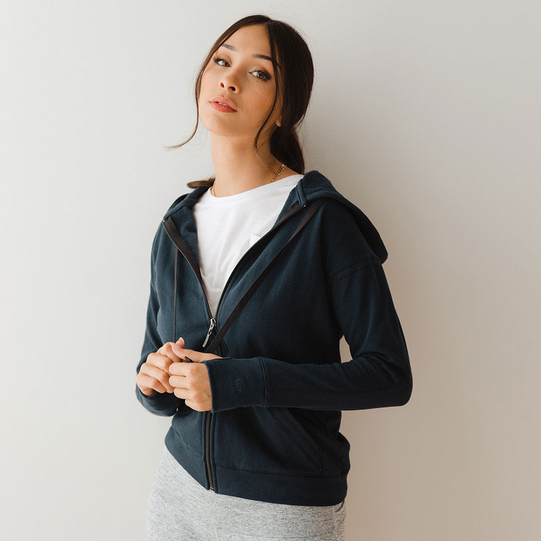 Men's Navy Blue Campus Zip Up Hoodie - Casual Pullover Jacket for College & Streetwear Fashion | Perfect for School, Gym & Outdoor Activities