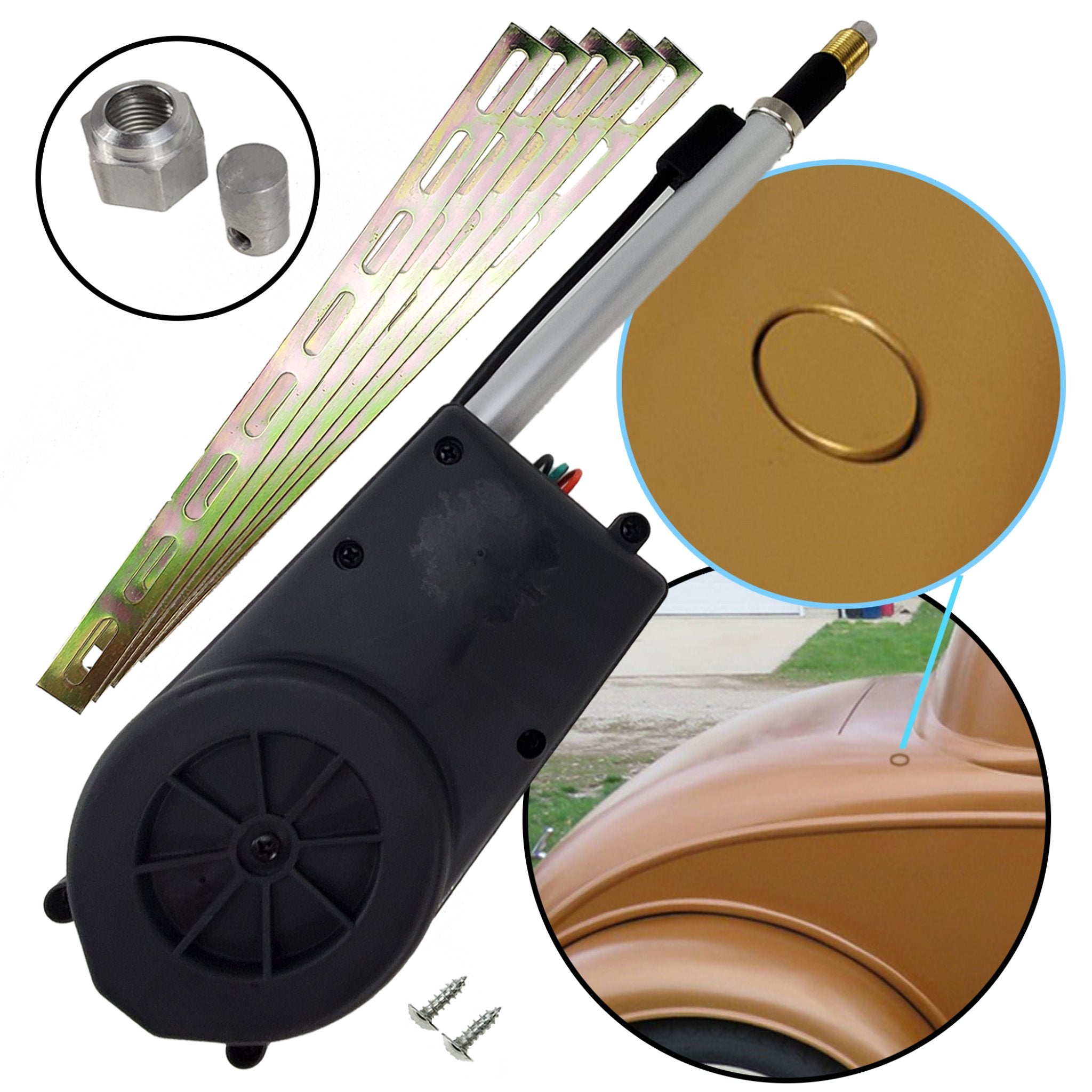 1902-1908 Cadillac Runabout & Tonneau AM/FM Radio Kit with Automatic Power Antenna - 12V Electric Flush Mount Stainless Steel Aerial Mast - Perfect for Classic Car Restoration & Vintage Auto Shows