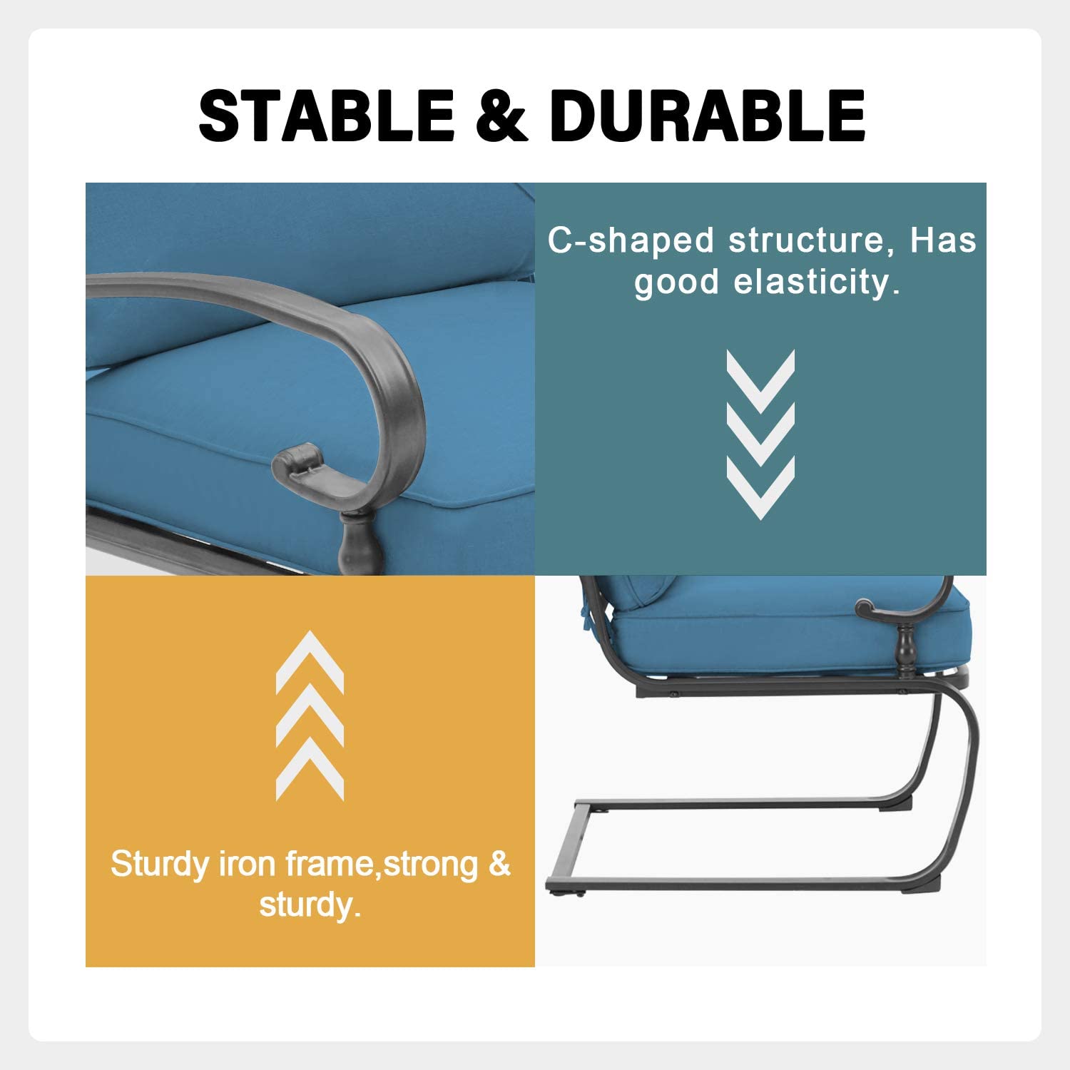 SUNCROWN 3-Piece Outdoor Patio Bistro Set with Spring Motion Chairs & Round Cafe Table - Steel Frame Conversation Furniture with Cushions (Peacock Blue) - Perfect for Garden, Balcony, and Backyard Relaxation