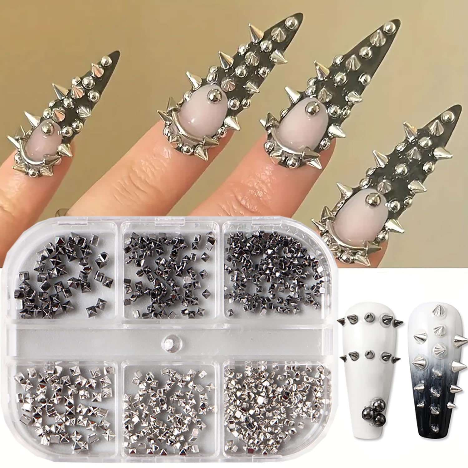 Shiny Alloy Nail Charms - Black & Silver Mixed Nail Rhinestones for Acrylic Nails | Mini Nail Art Studs & Gems for DIY Nail Decoration | Perfect for Women's Nail Art, Manicures, and Party Nail Accessories