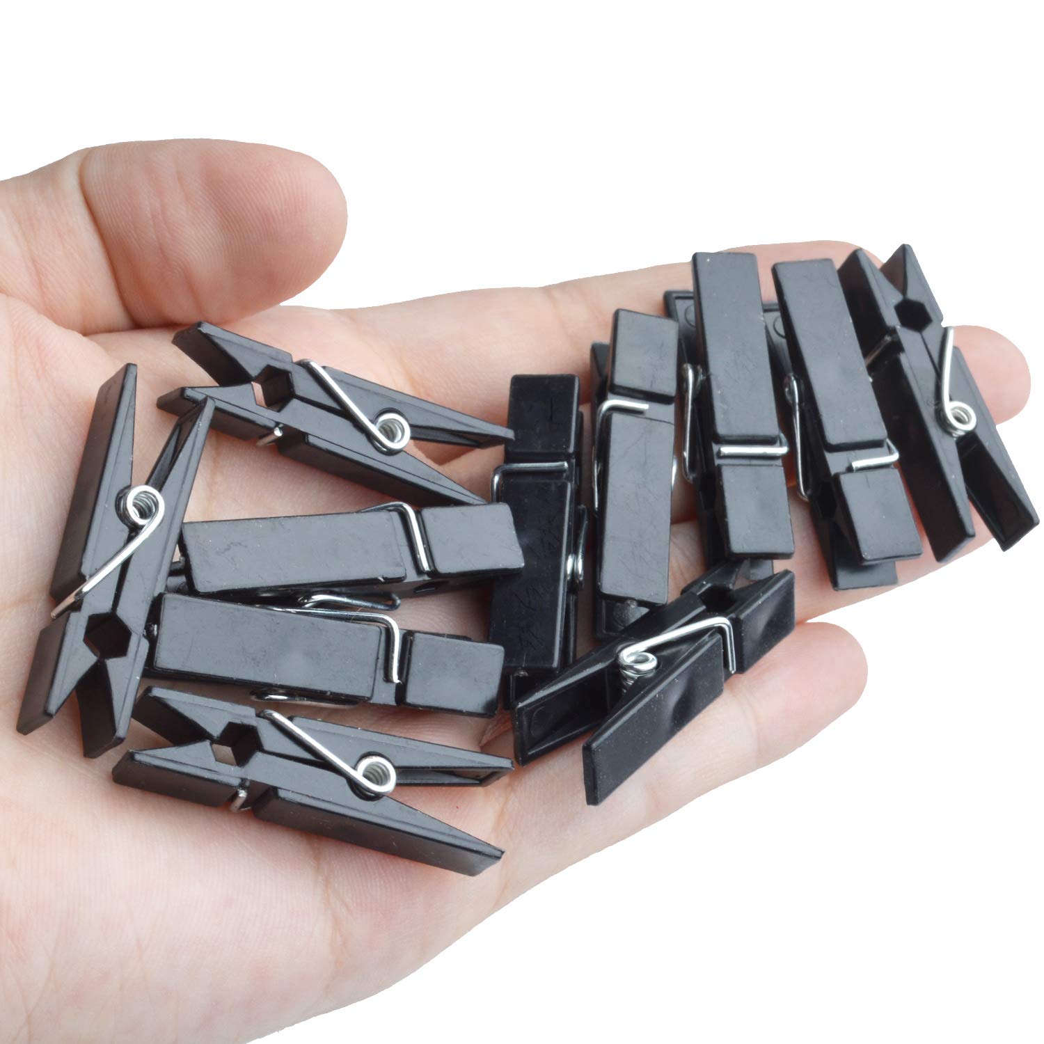 BronaGrand 100pcs Mini Plastic Clips - Small Black Clothes Pins for Photos, Pictures, Paper, Socks | Office, Home, Arts & Crafts, DIY Decoration (35x7x10mm) | Perfect for Scrapbooking, Bulletin Boards & Laundry Organization