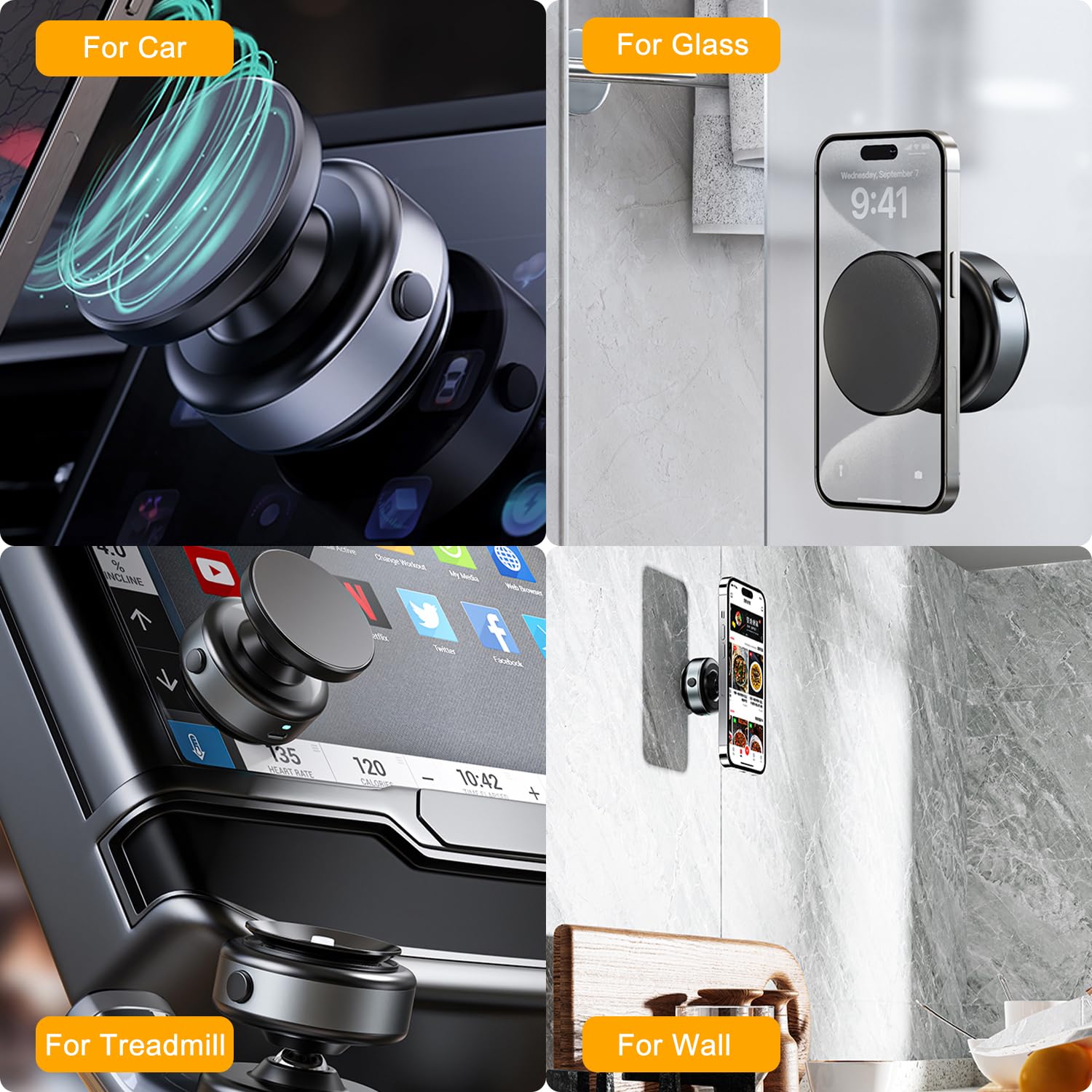 360° Adjustable Magnetic Car Phone Holder for Magsafe - Auto Suction Cup Windshield/Dashboard Mount - Hands-Free Vacuum Phone Stand for iPhone 15/14/13, Samsung Galaxy S23/S22 - Perfect for Driving, GPS Navigation & Road Trips