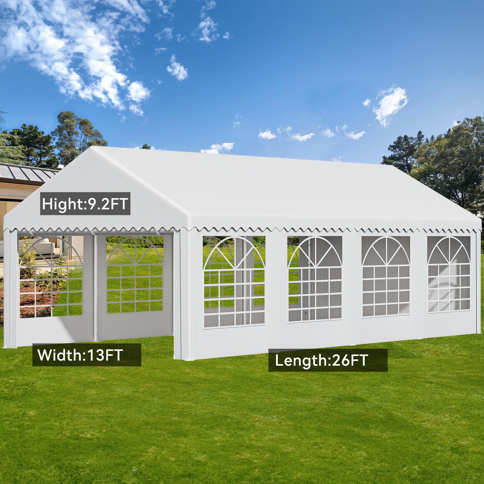 YITAHOME 13x26FT Heavy Duty PVC Party Tent - White Wedding & Event Shelter with Upgraded Galvanized Frame, Removable Sidewalls & 2 Storage Bags (600D Oxford Commercial Grade) - Perfect for Outdoor Weddings, Birthday Parties, Farmers Markets and Backyard Gatherings