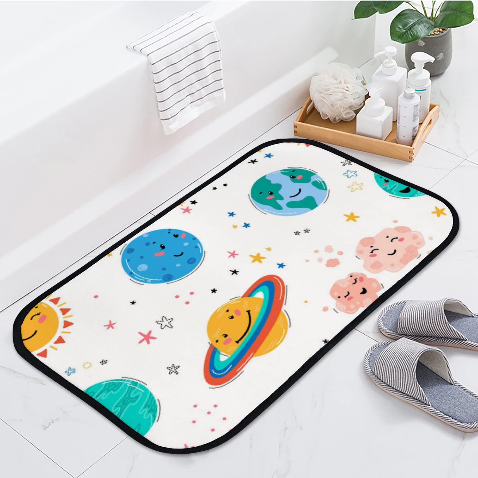 Soft Foam Area Rugs - Cute Cartoon Cosmic Planet Design, Washable Non-Slip Kitchen & Bath Mat - 36x24 Inch Indoor/Outdoor Home Decor Rug for Kids Room, Nursery, Dorm, Living Room & Patio