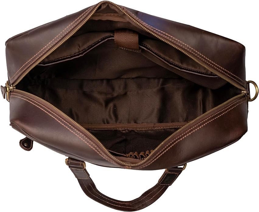 Premium Brown Genuine Leather Laptop Bag - 16 Inch Stylish Business Briefcase for Men & Women - Multiple Pockets & Adjustable Shoulder Strap - Perfect for Office, Travel & Commuting