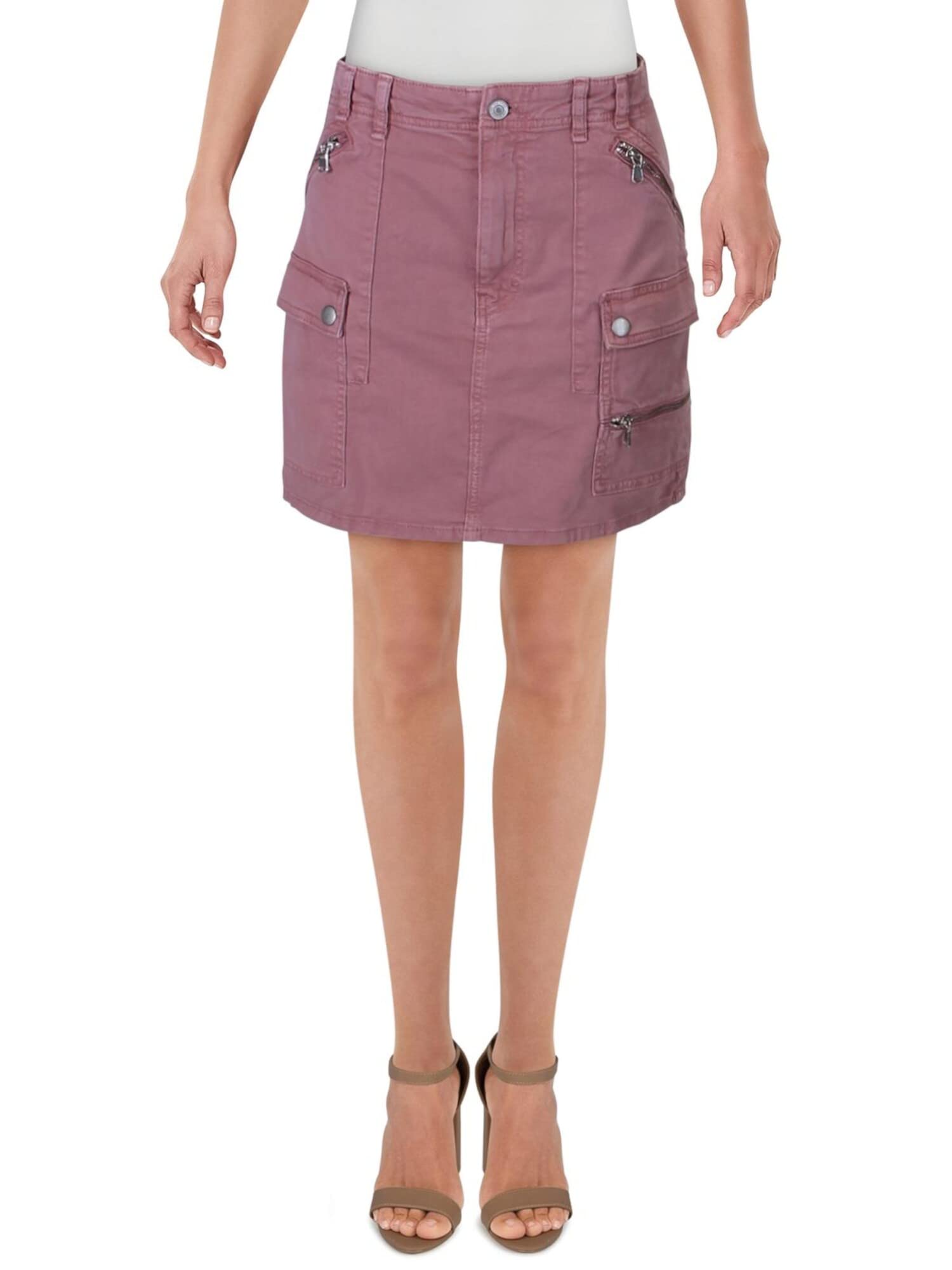 Free People Women's Avenue Utility Mini Denim Skirt - Vintage Washed Stretch Denim High Waist A-Line Skirt for Casual Outfits & Summer Fashion