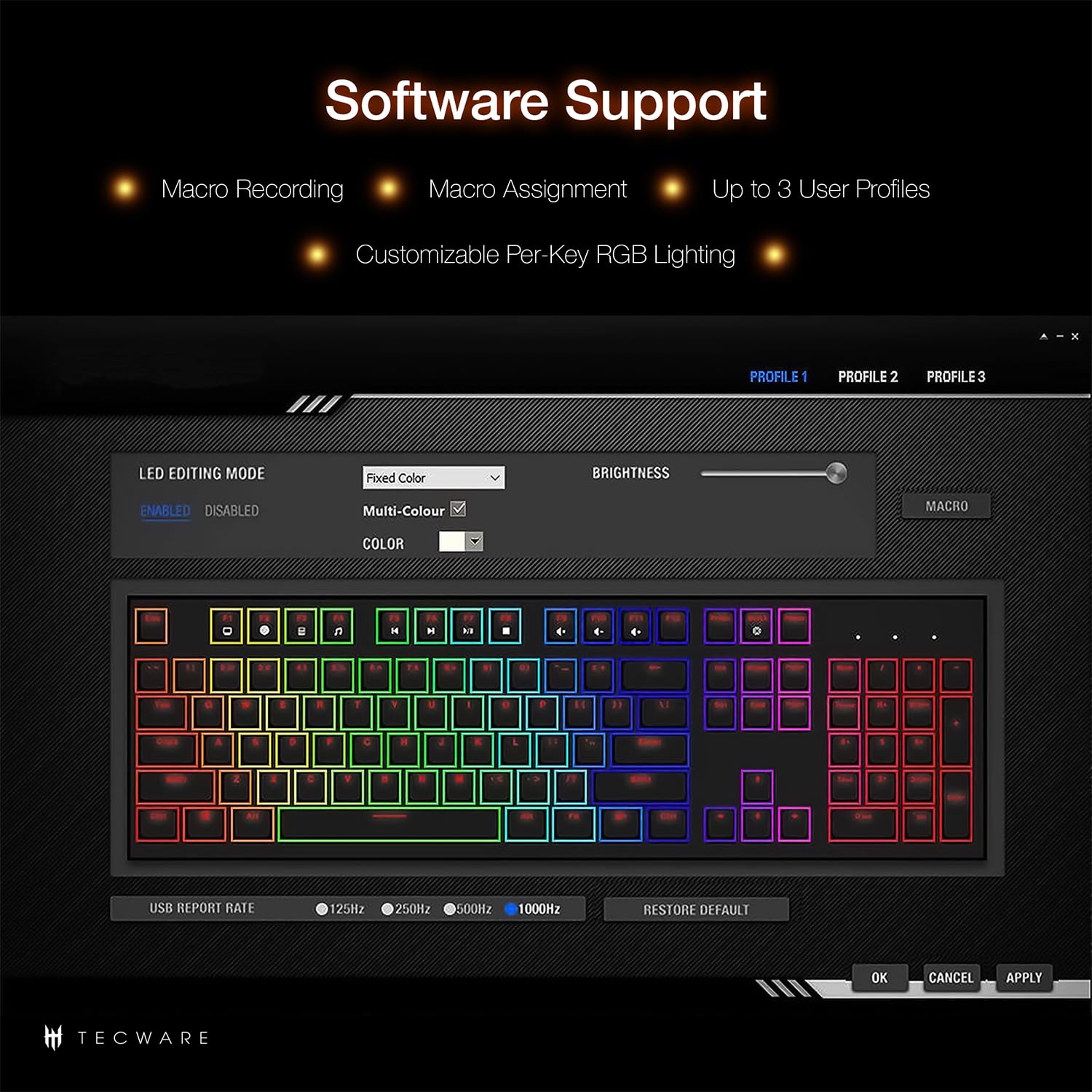TECWARE Phantom+ 87 Key Mechanical Gaming Keyboard with RGB Backlight - Compact 75% TKL Design, Wraith Red Switches for Thocky Sound | Perfect for Esports, Office Work & Typing Enthusiasts